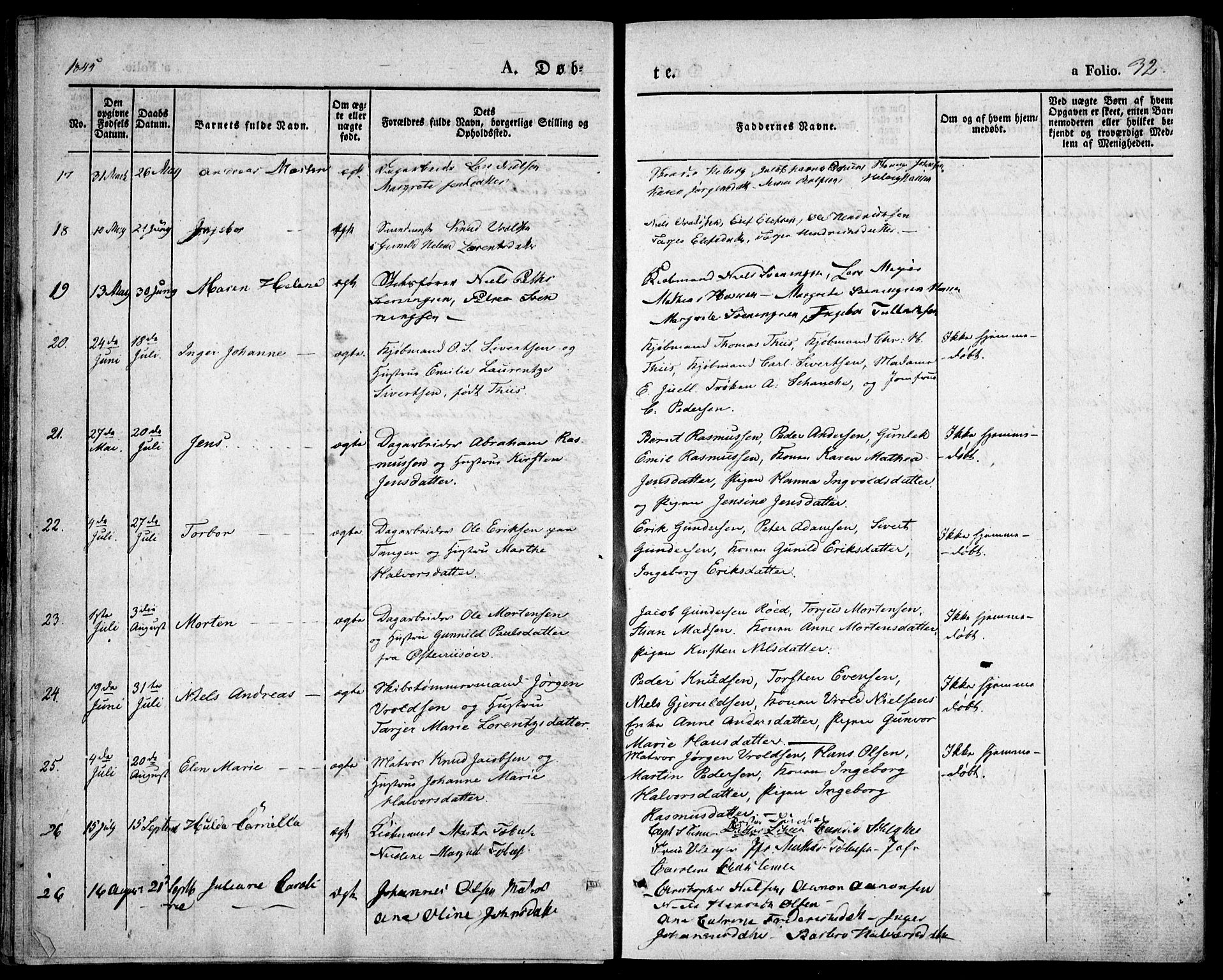 Risør sokneprestkontor, AV/SAK-1111-0035/F/Fa/L0003: Parish register (official) no. A 3, 1838-1864, p. 32