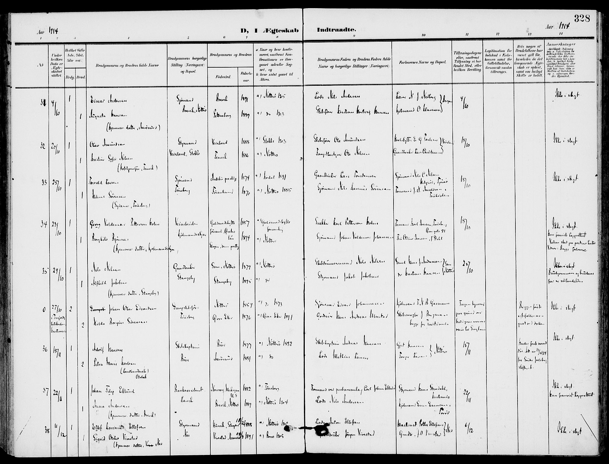 Nøtterøy kirkebøker, AV/SAKO-A-354/F/Fa/L0010: Parish register (official) no. I 10, 1908-1919, p. 328