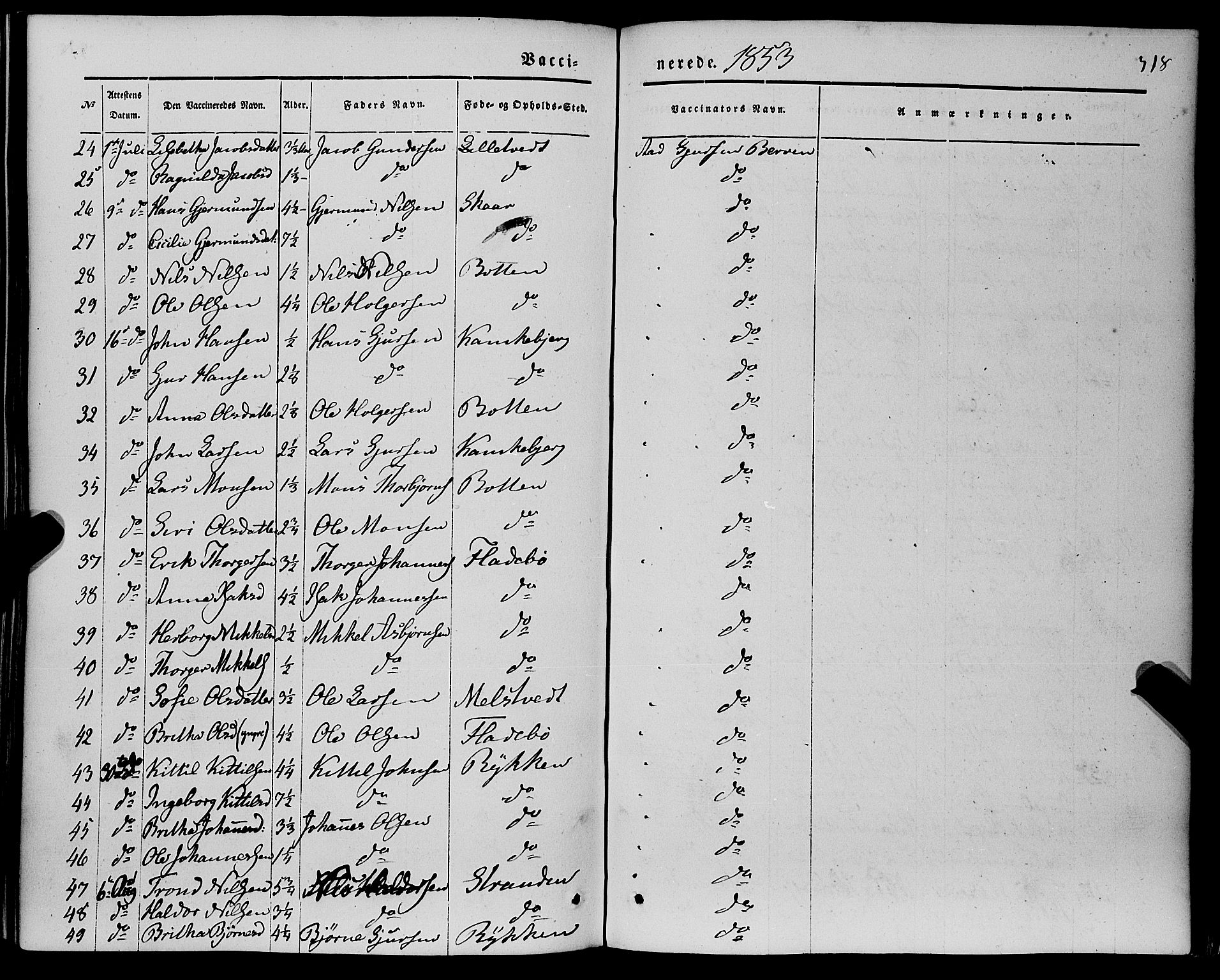 Kvam sokneprestembete, AV/SAB-A-76201/H/Haa: Parish register (official) no. A 8, 1844-1863, p. 318