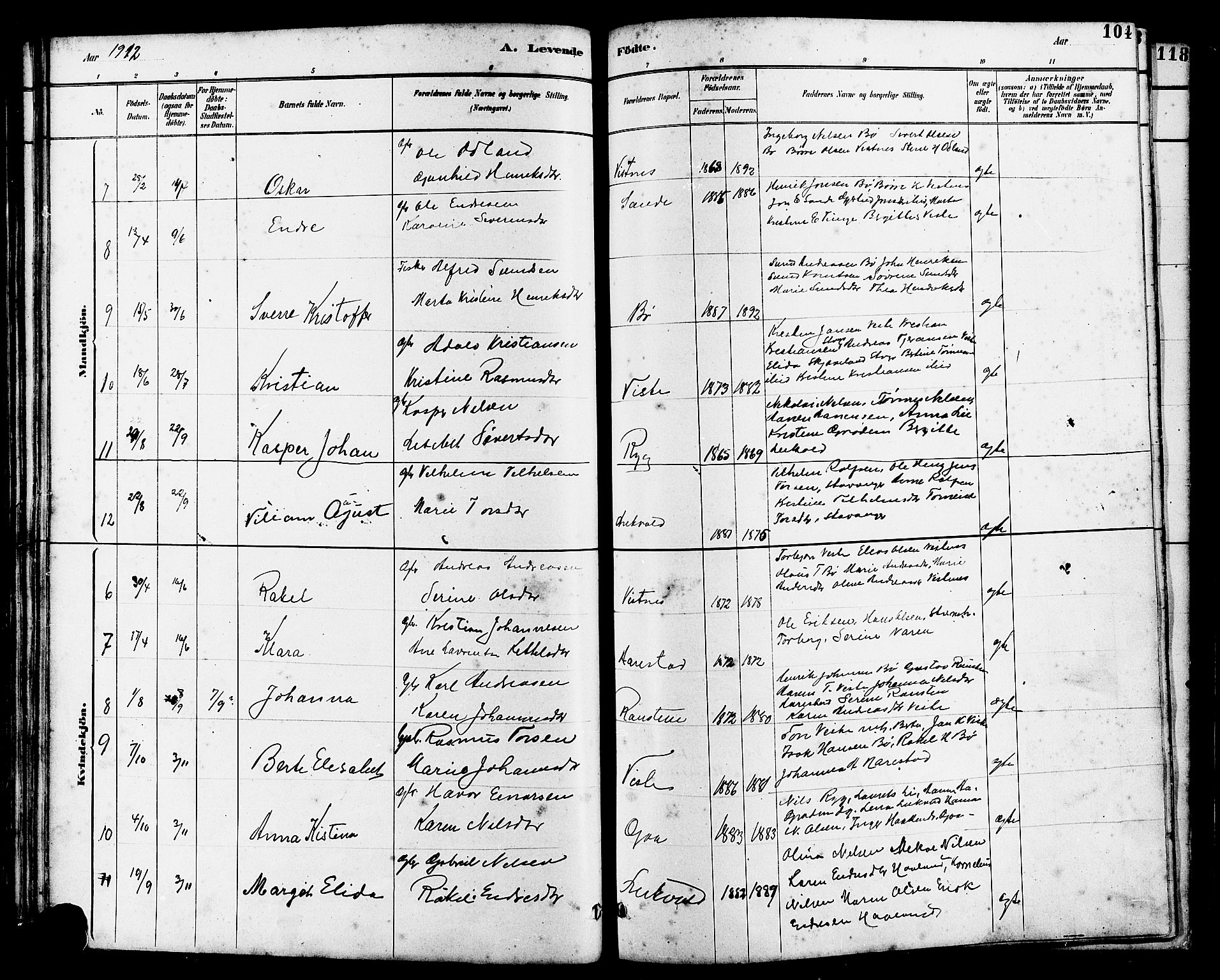 Hetland sokneprestkontor, SAST/A-101826/30/30BB/L0006: Parish register (copy) no. B 6, 1878-1921, p. 104