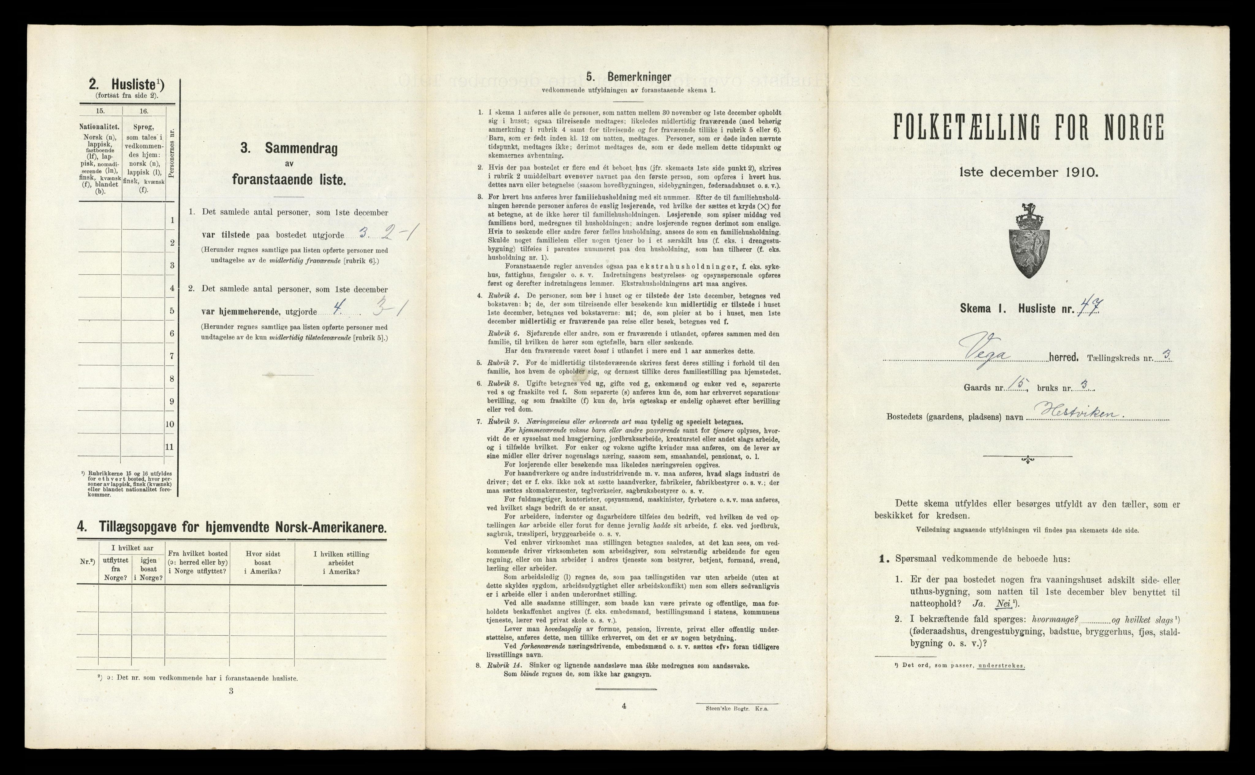 RA, 1910 census for Vega, 1910, p. 284