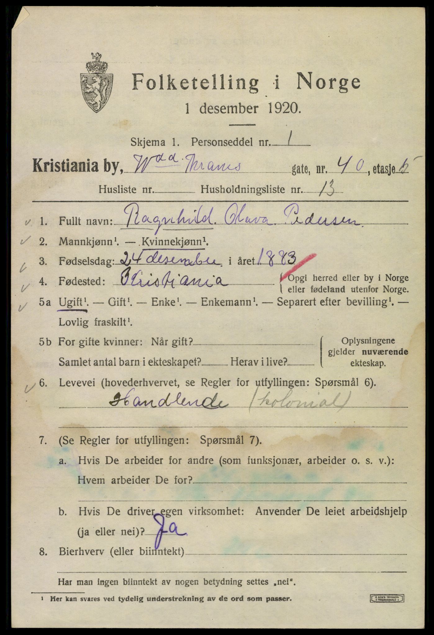 SAO, 1920 census for Kristiania, 1920, p. 647549