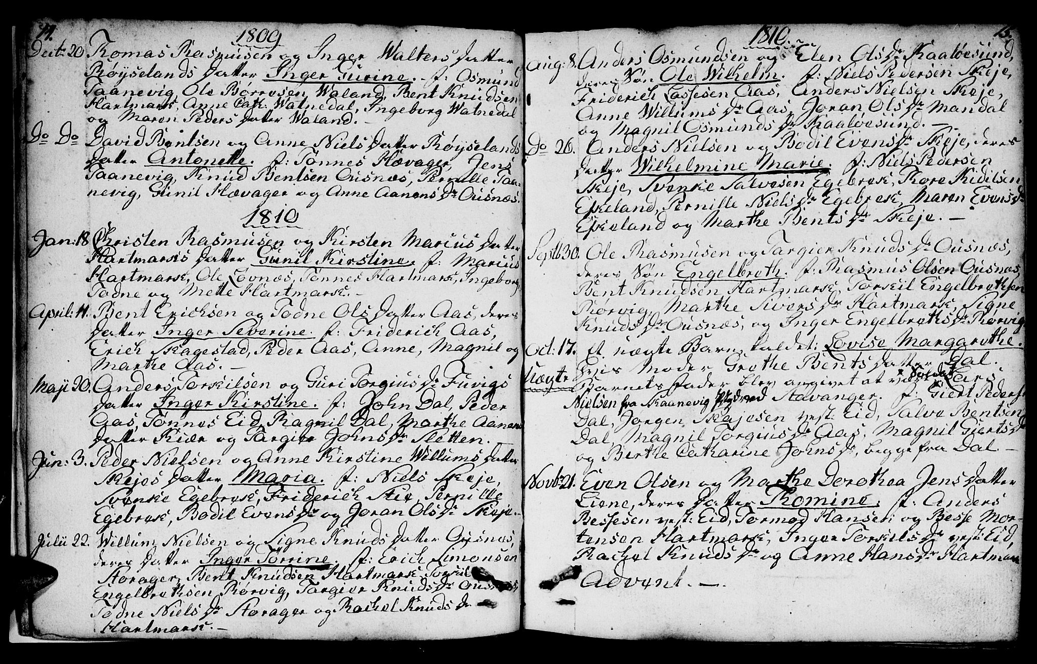 Mandal sokneprestkontor, SAK/1111-0030/F/Fb/Fbb/L0001: Parish register (copy) no. B 1, 1802-1846, p. 14-15