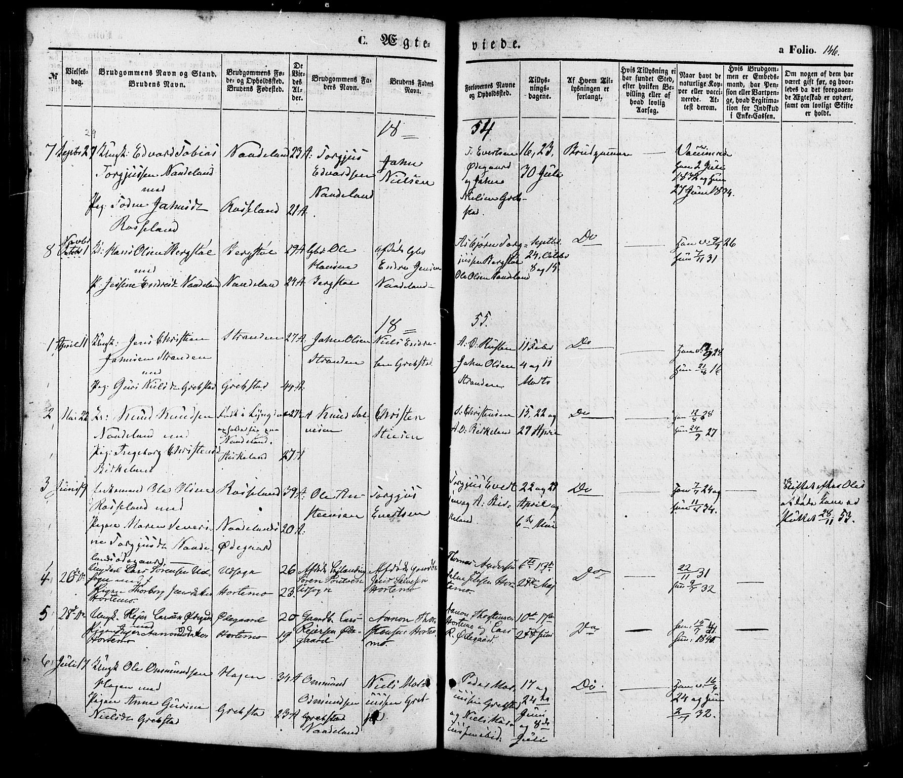 Søgne sokneprestkontor, SAK/1111-0037/F/Fa/Faa/L0002: Parish register (official) no. A 2, 1854-1882, p. 146