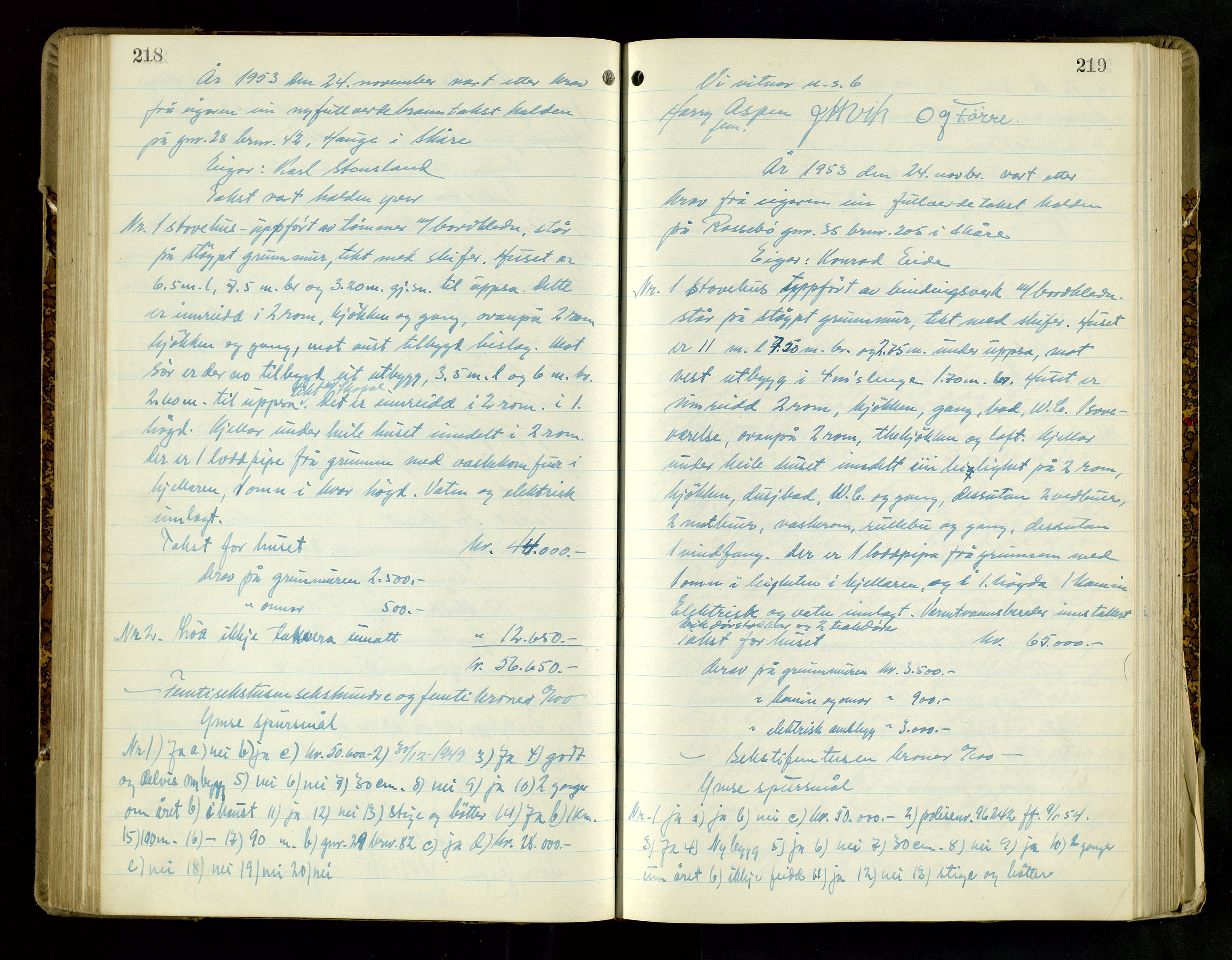 Norges Brannkasse Haugesund, AV/SAST-A-102142/0004/O/L0007: Branntakstprotokoll, 1951-1956, p. 218-219
