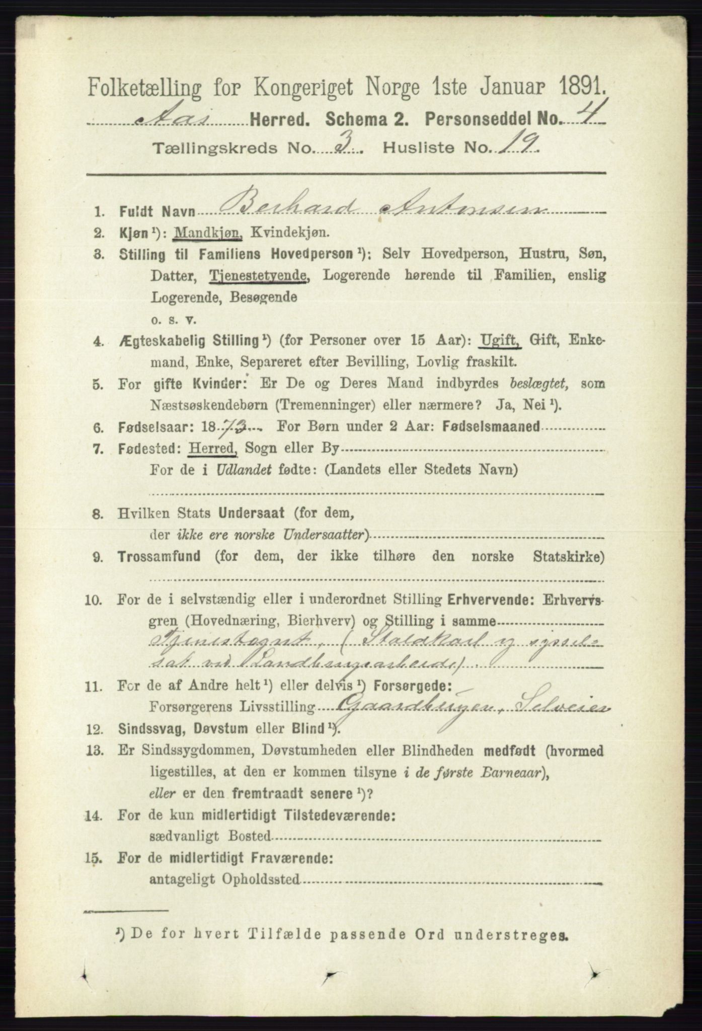 RA, 1891 census for 0214 Ås, 1891, p. 2254