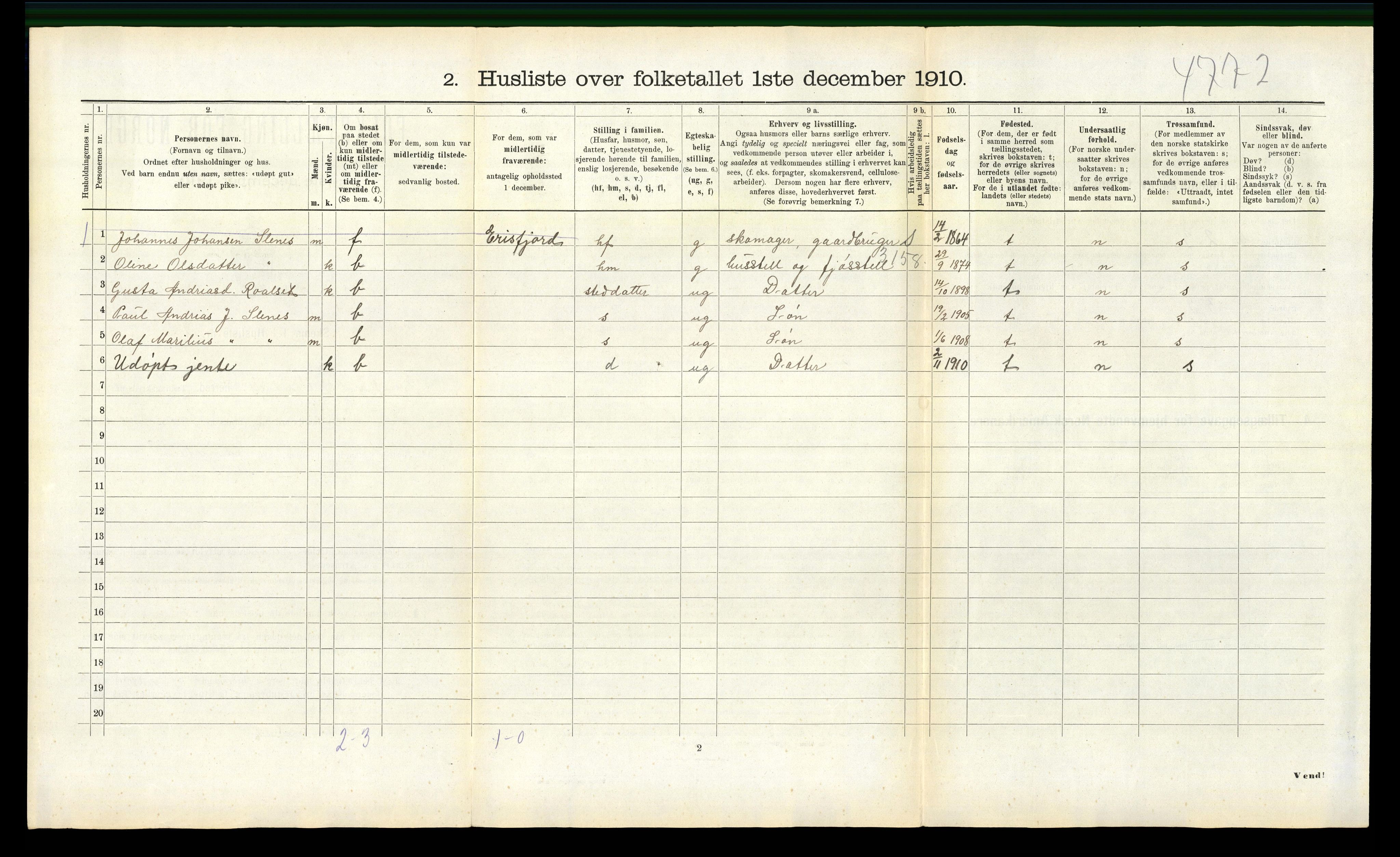 RA, 1910 census for Eresfjord og Vistdal, 1910, p. 576