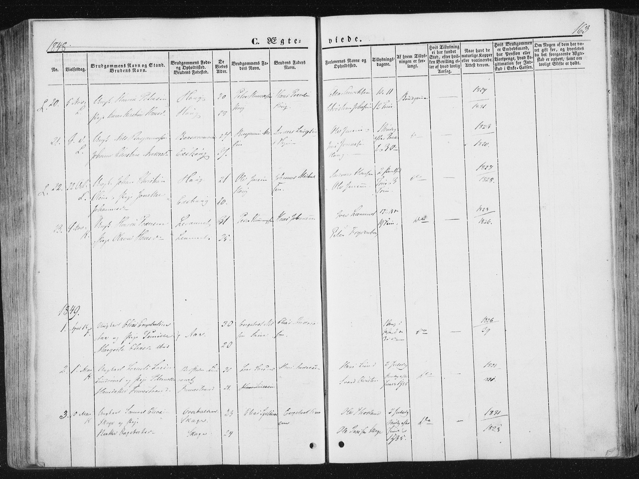 Ministerialprotokoller, klokkerbøker og fødselsregistre - Nord-Trøndelag, SAT/A-1458/780/L0640: Parish register (official) no. 780A05, 1845-1856, p. 163