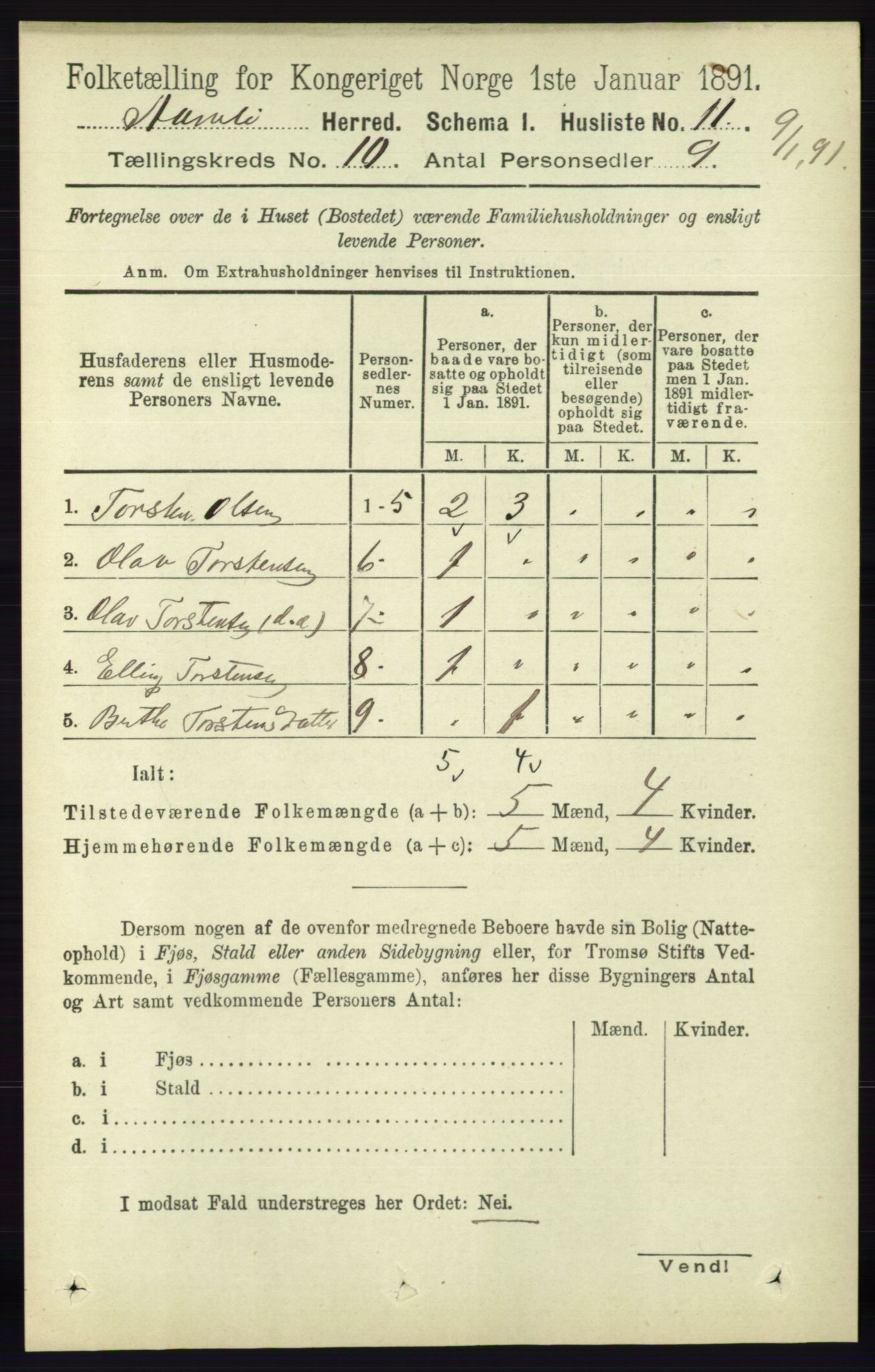 RA, 1891 census for 0929 Åmli, 1891, p. 1656