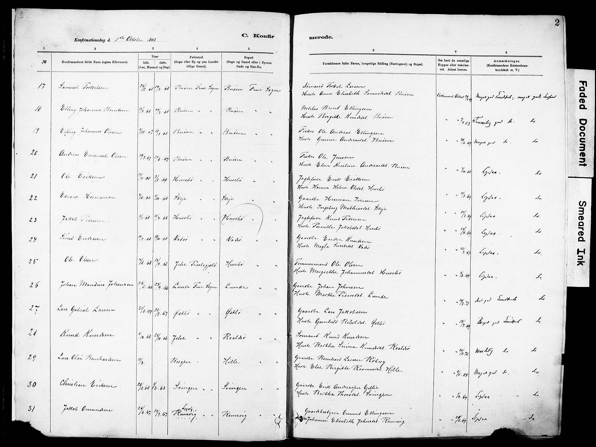 Hetland sokneprestkontor, AV/SAST-A-101826/30/30BA/L0012: Parish register (official) no. A 12, 1882-1912, p. 2