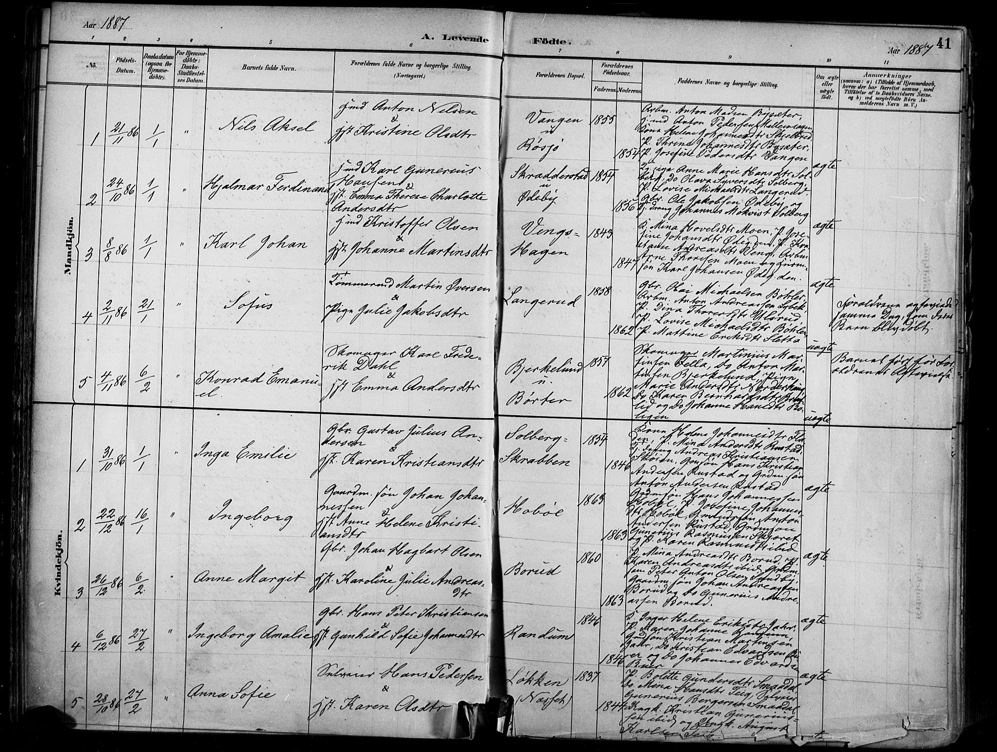 Enebakk prestekontor Kirkebøker, AV/SAO-A-10171c/F/Fa/L0016: Parish register (official) no. I 16, 1883-1898, p. 41