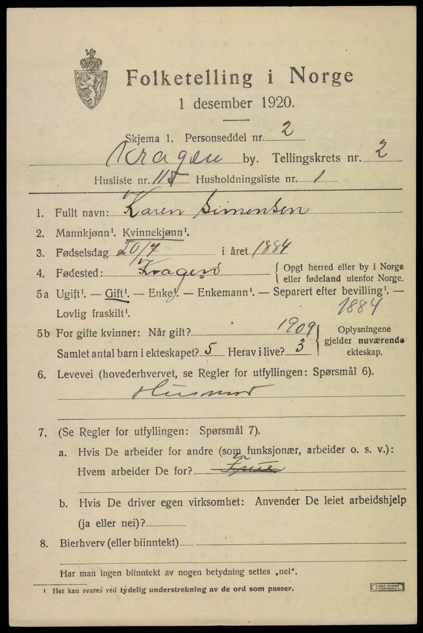 SAKO, 1920 census for Kragerø, 1920, p. 6655