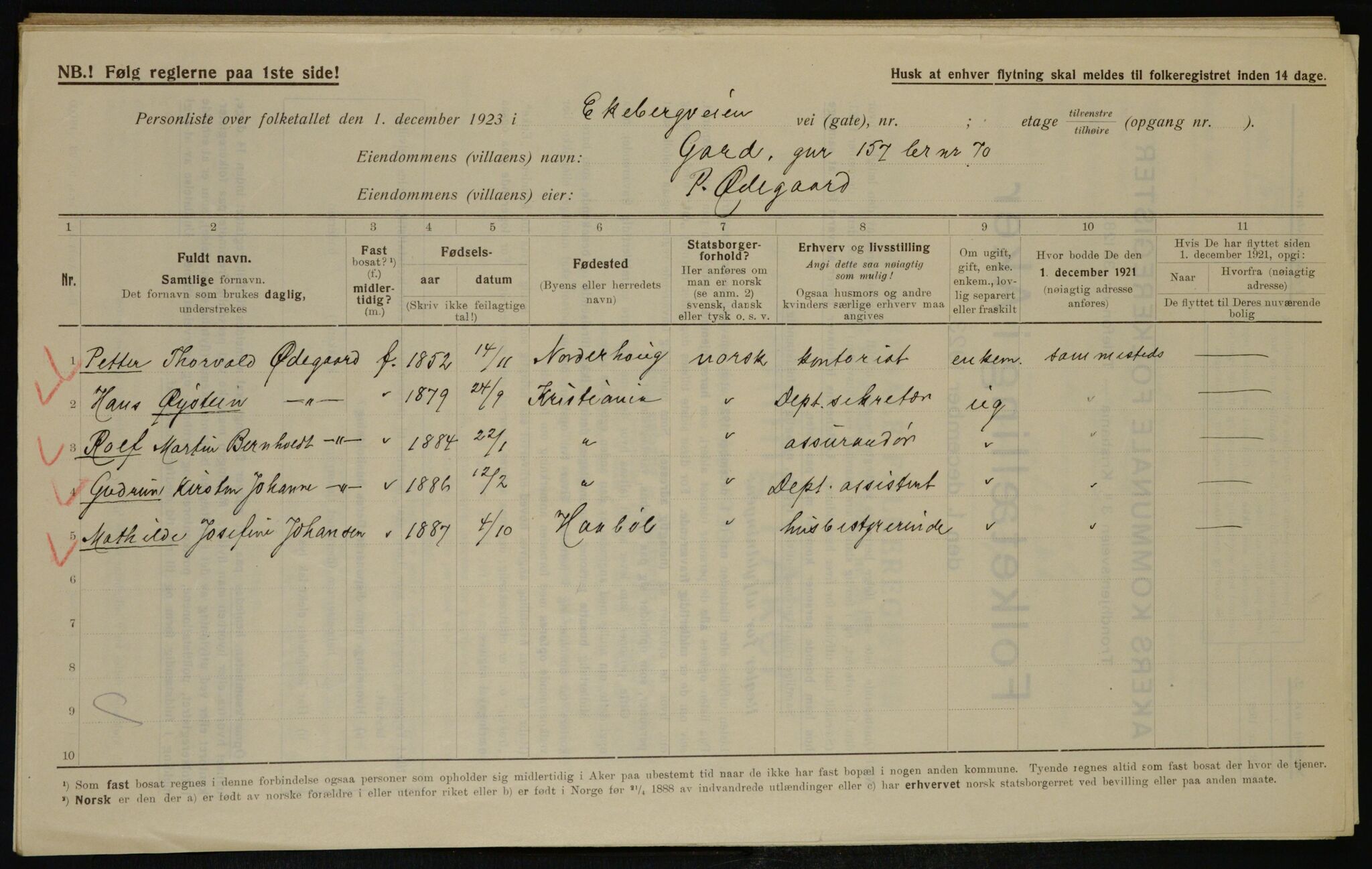 , Municipal Census 1923 for Aker, 1923, p. 37613