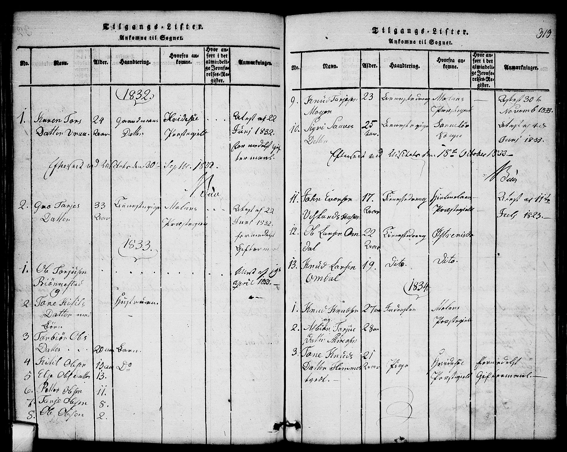 Mo kirkebøker, SAKO/A-286/G/Gb/L0001: Parish register (copy) no. II 1, 1814-1843, p. 313