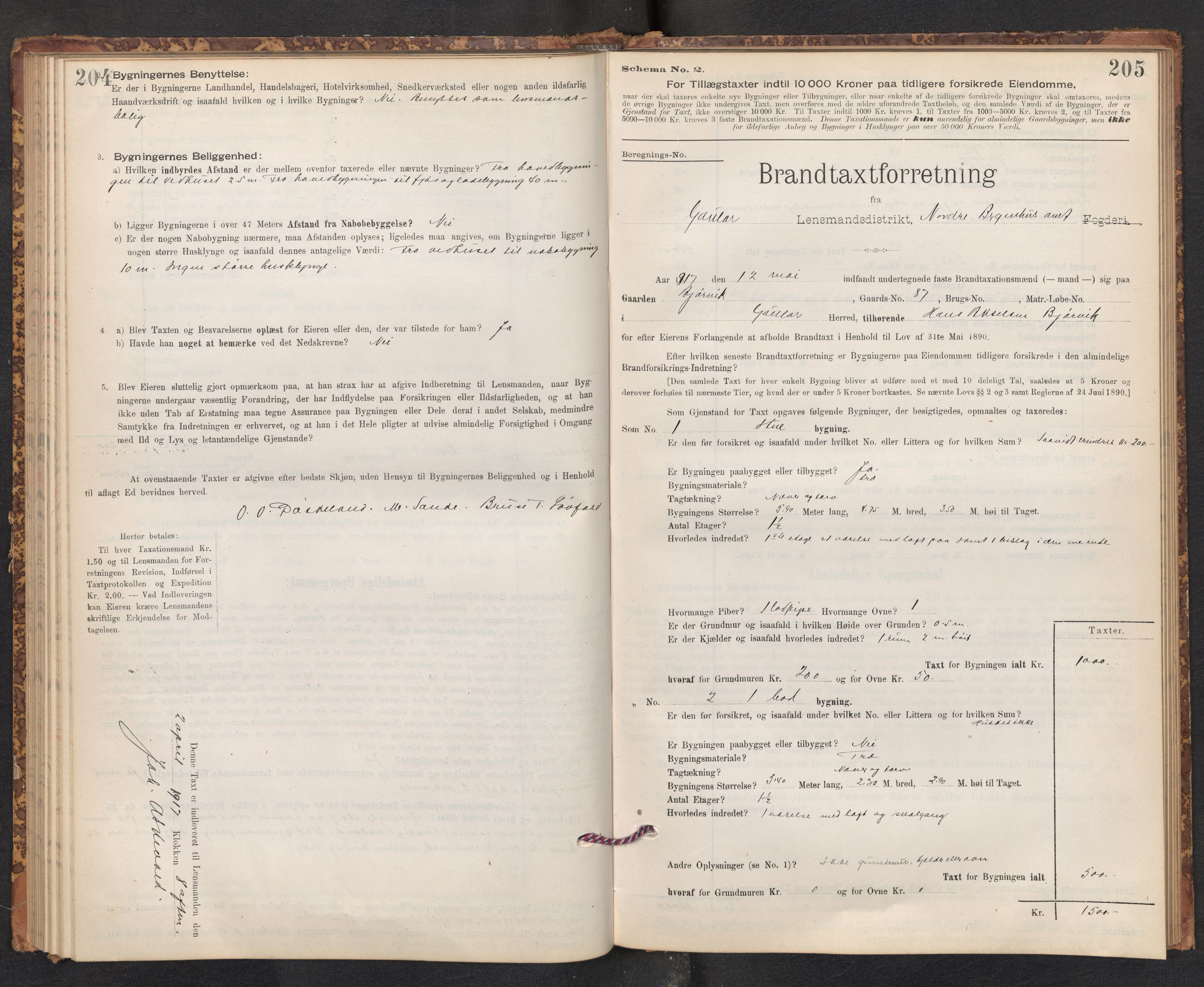 Lensmannen i Gaular, AV/SAB-A-27601/0012/L0005: Branntakstprotokoll, skjematakst, 1895-1917, p. 204-205