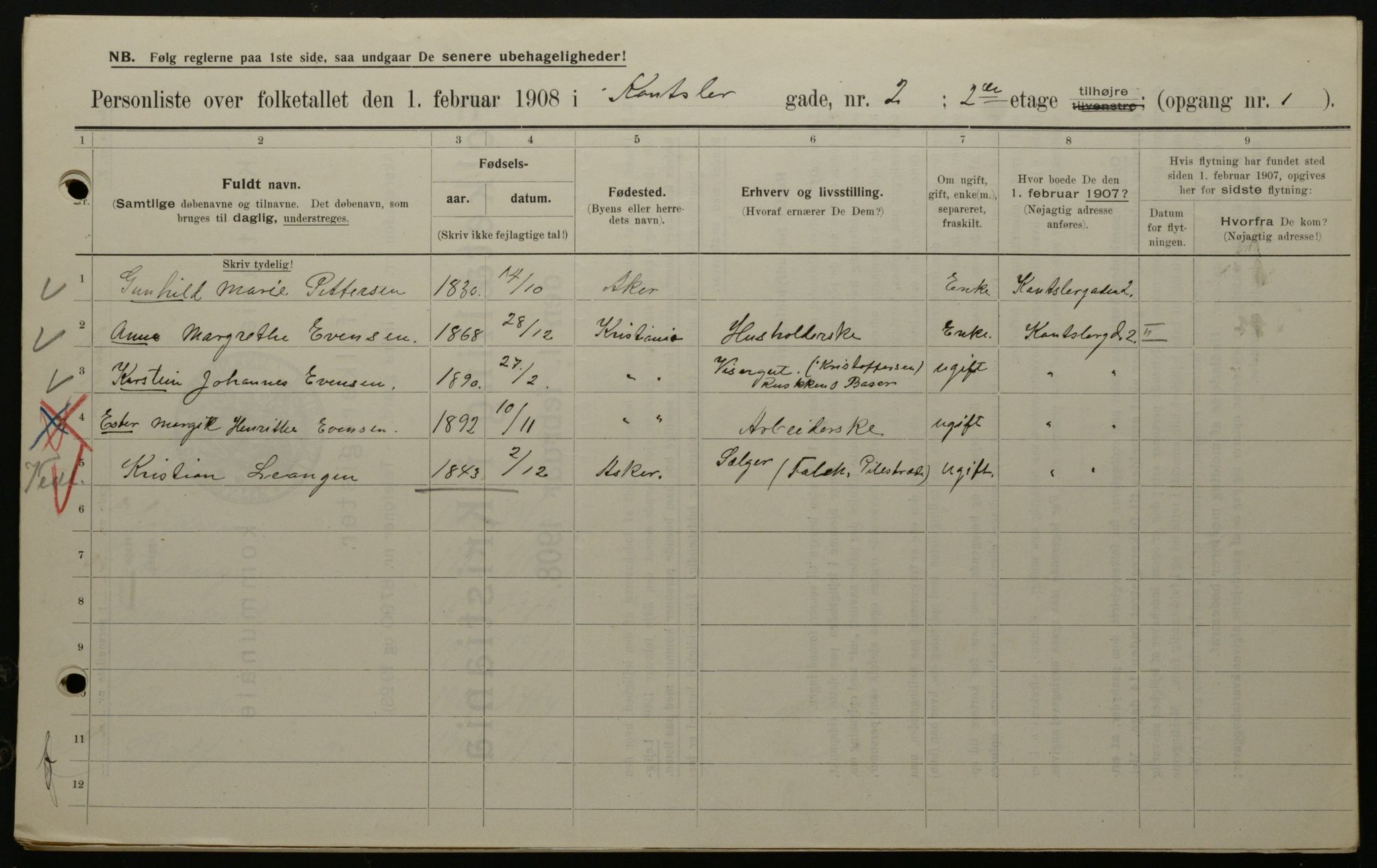 OBA, Municipal Census 1908 for Kristiania, 1908, p. 42947