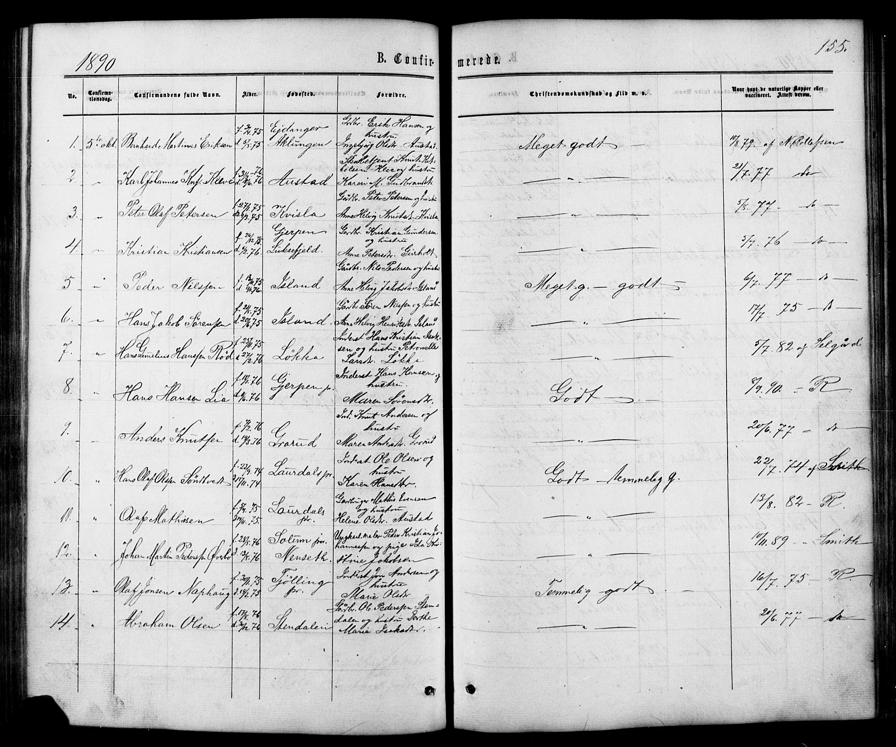 Siljan kirkebøker, SAKO/A-300/G/Ga/L0002: Parish register (copy) no. 2, 1864-1908, p. 155