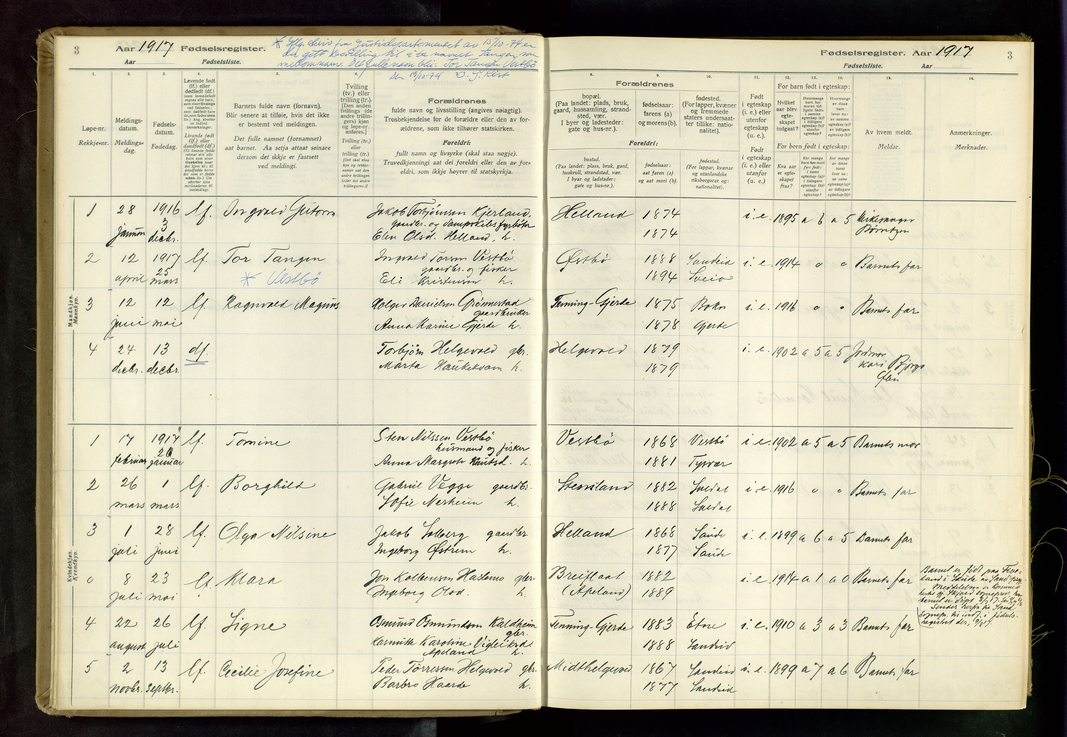 Vikedal sokneprestkontor, AV/SAST-A-101840/01/II: Birth register no. 4, 1916-1982, p. 3