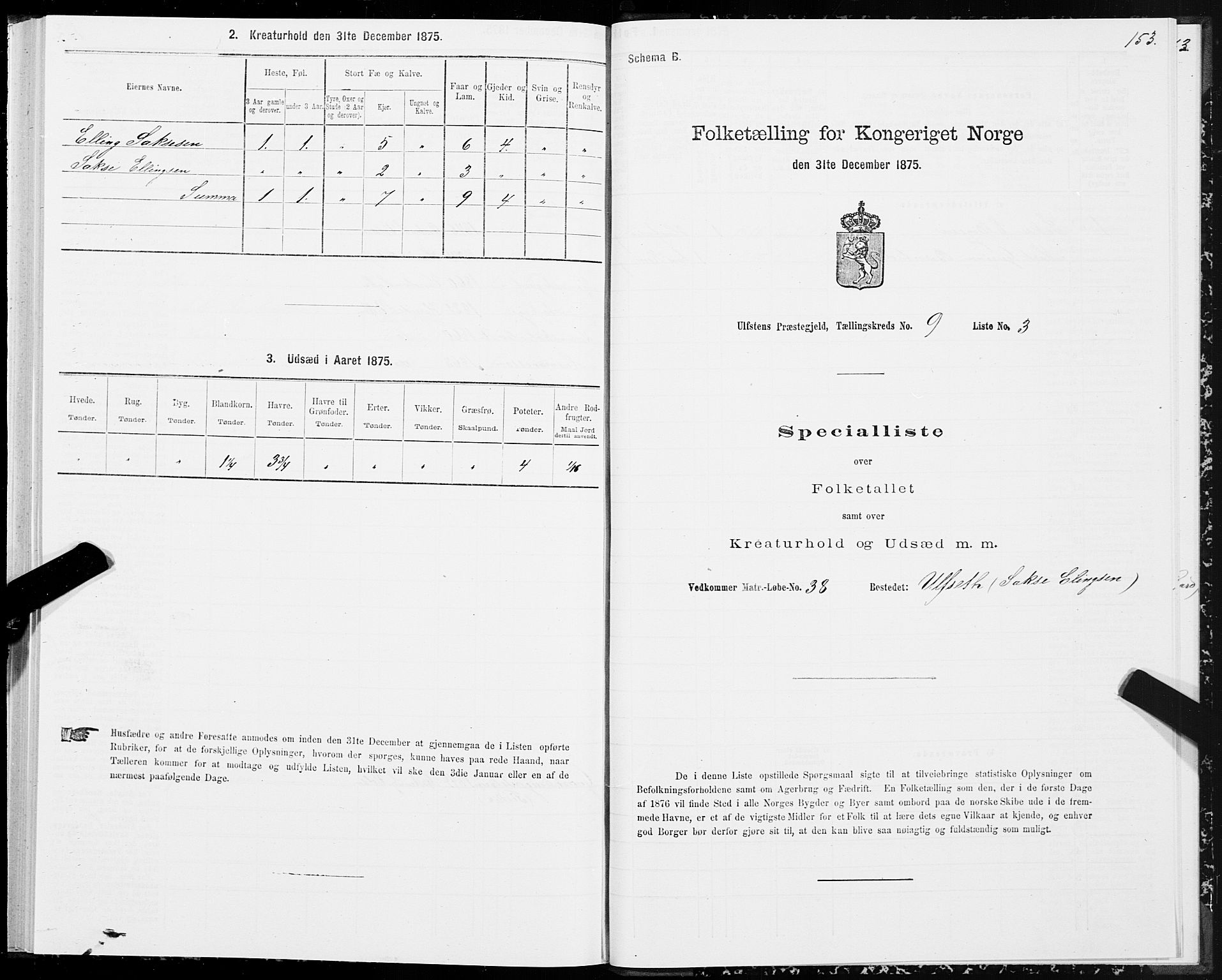 SAT, 1875 census for 1516P Ulstein, 1875, p. 3153