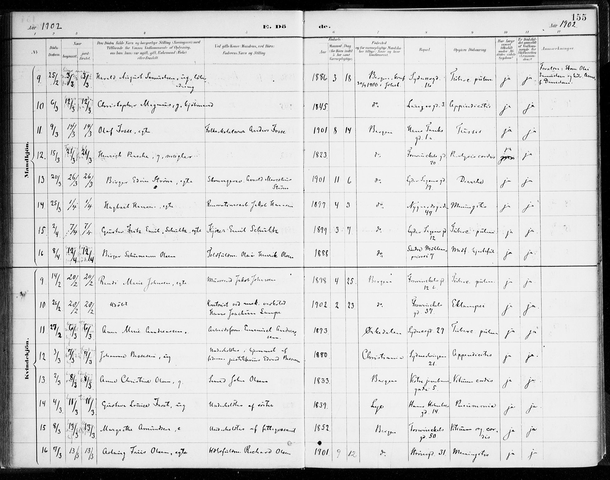 Johanneskirken sokneprestembete, AV/SAB-A-76001/H/Haa/L0019: Parish register (official) no. E 1, 1885-1915, p. 155