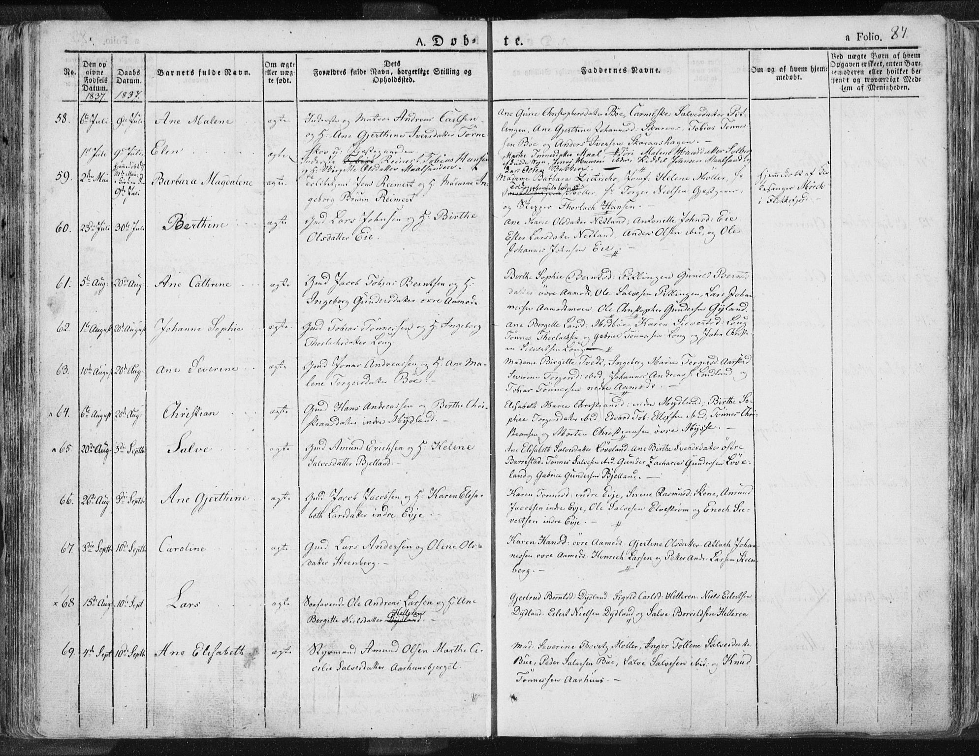 Sokndal sokneprestkontor, AV/SAST-A-101808: Parish register (official) no. A 7.1, 1826-1842, p. 84