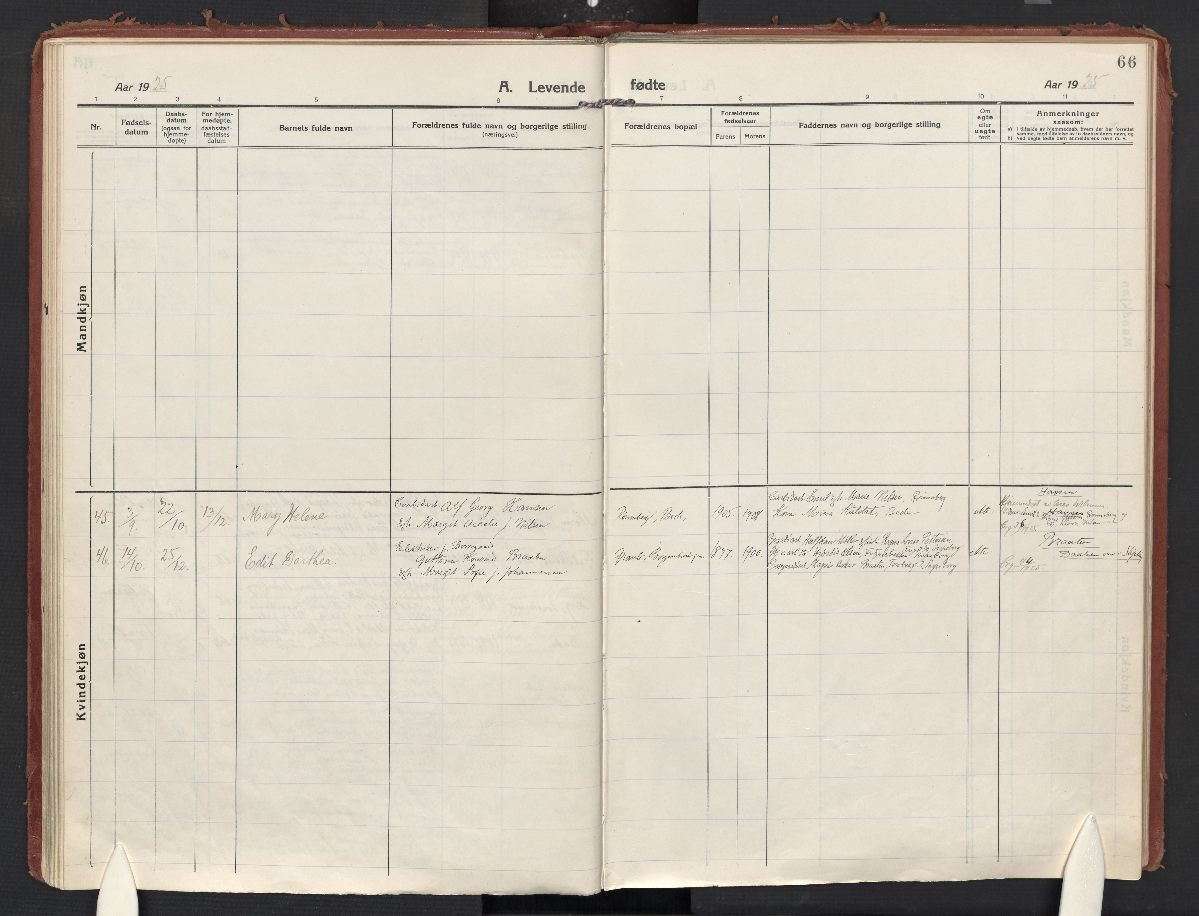 Skjeberg prestekontor Kirkebøker, AV/SAO-A-10923/F/Fd/L0001: Parish register (official) no. IV 1, 1916-1925, p. 66