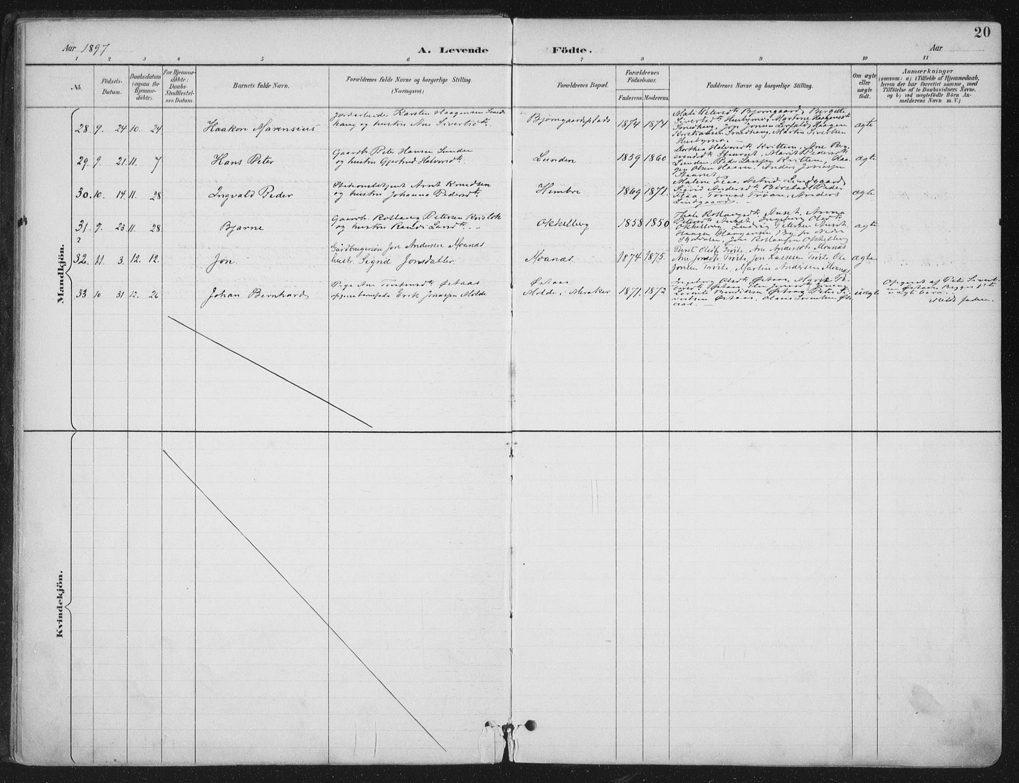 Ministerialprotokoller, klokkerbøker og fødselsregistre - Nord-Trøndelag, SAT/A-1458/703/L0031: Parish register (official) no. 703A04, 1893-1914, p. 20