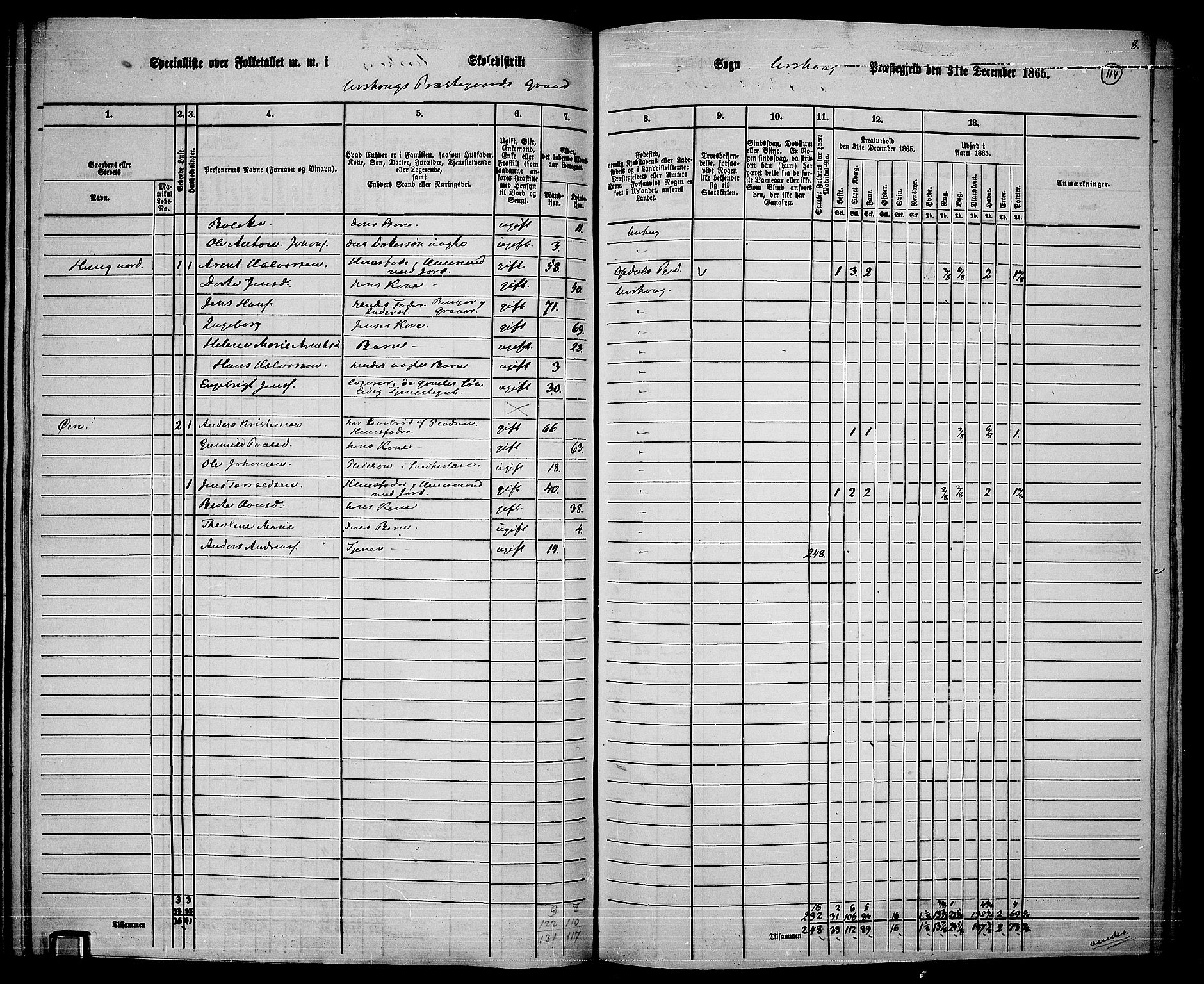 RA, 1865 census for Aurskog, 1865, p. 102