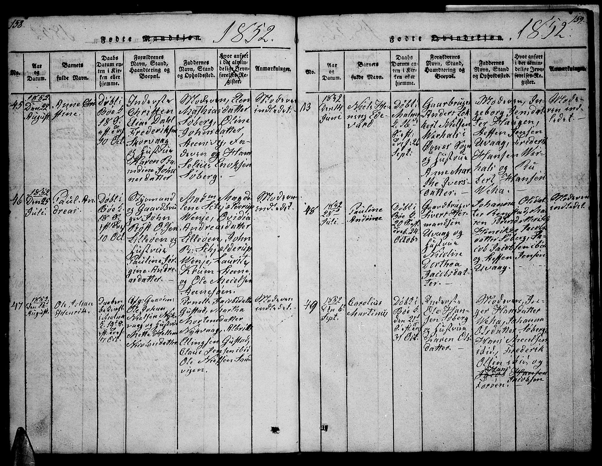 Ministerialprotokoller, klokkerbøker og fødselsregistre - Nordland, AV/SAT-A-1459/891/L1312: Parish register (copy) no. 891C01, 1820-1856, p. 158-159