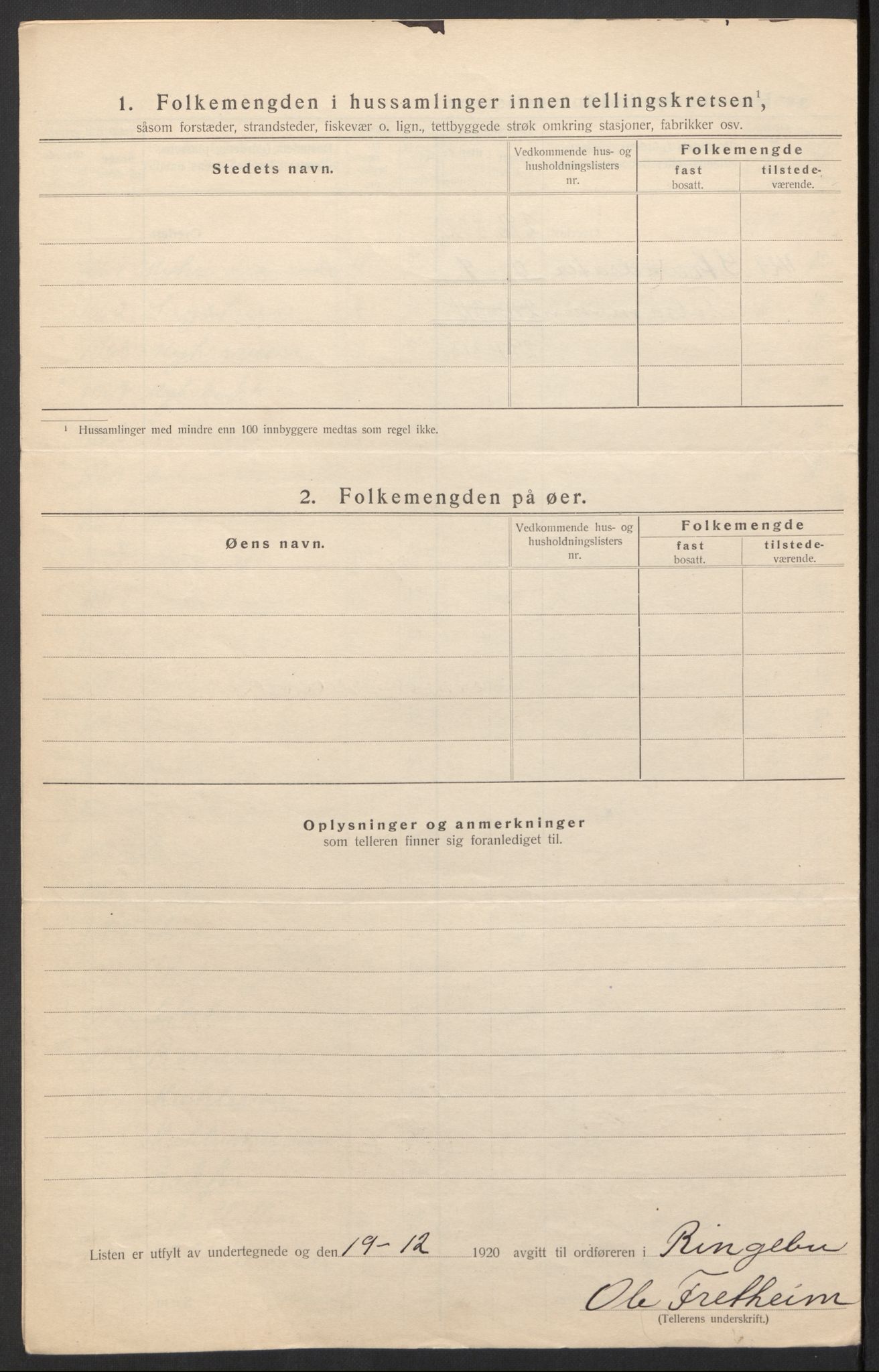 SAH, 1920 census for Ringebu, 1920, p. 31