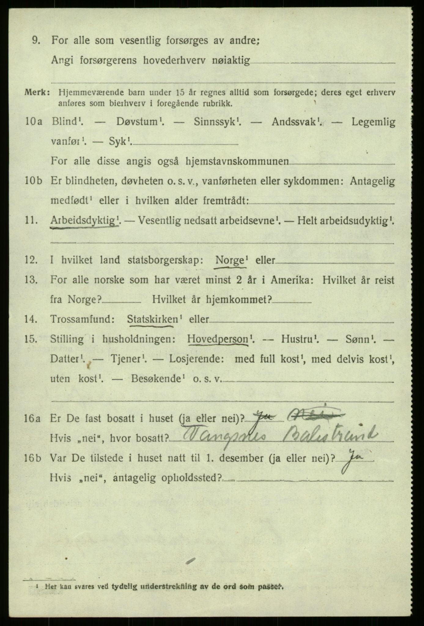 SAB, 1920 census for Balestrand, 1920, p. 3039