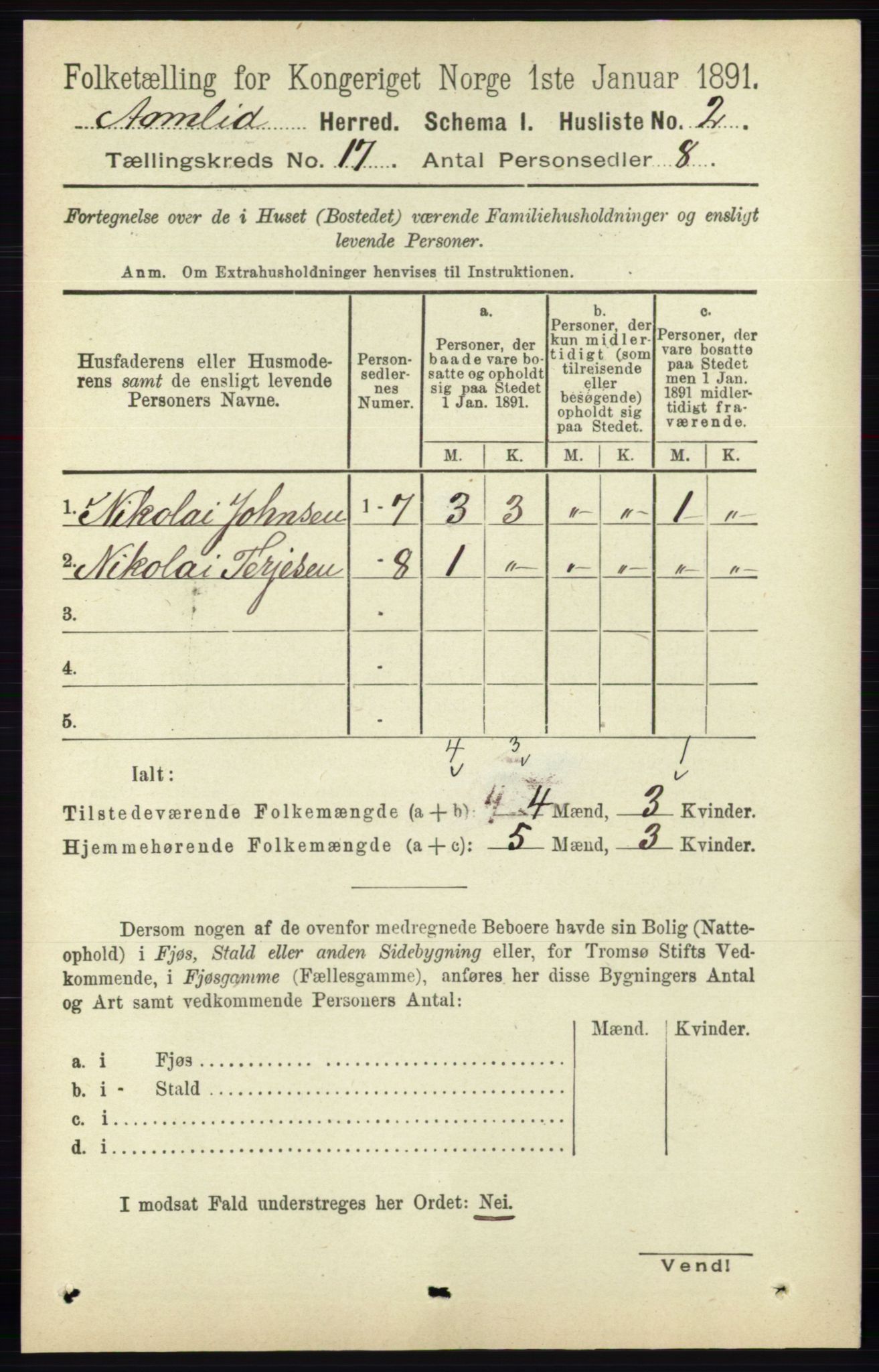 RA, 1891 census for 0929 Åmli, 1891, p. 2777