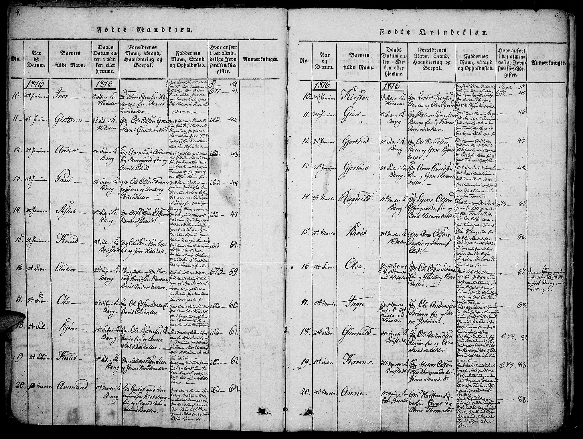 Sør-Aurdal prestekontor, AV/SAH-PREST-128/H/Ha/Haa/L0002: Parish register (official) no. 2, 1815-1840, p. 4-5