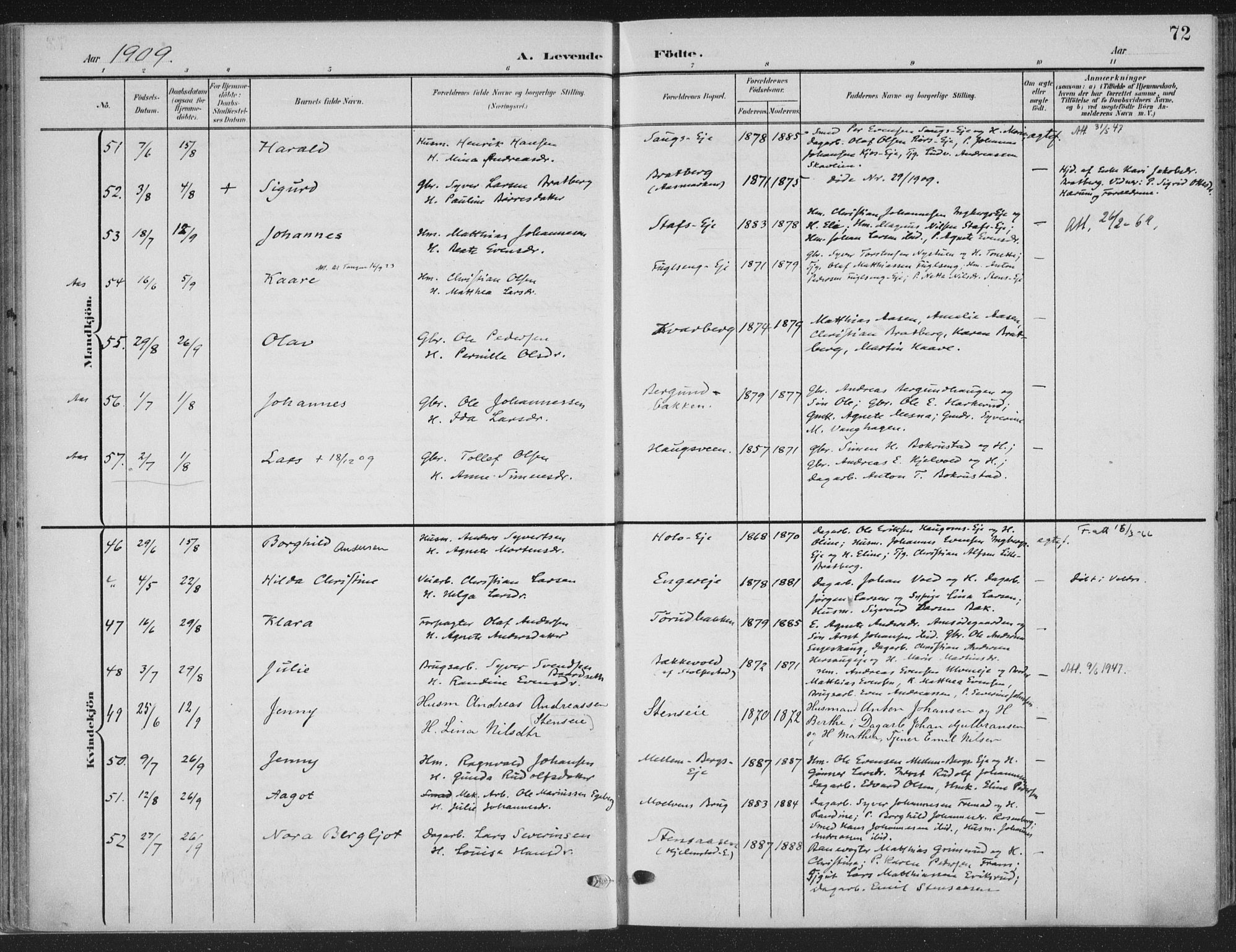 Ringsaker prestekontor, AV/SAH-PREST-014/K/Ka/L0018: Parish register (official) no. 18, 1903-1912, p. 72