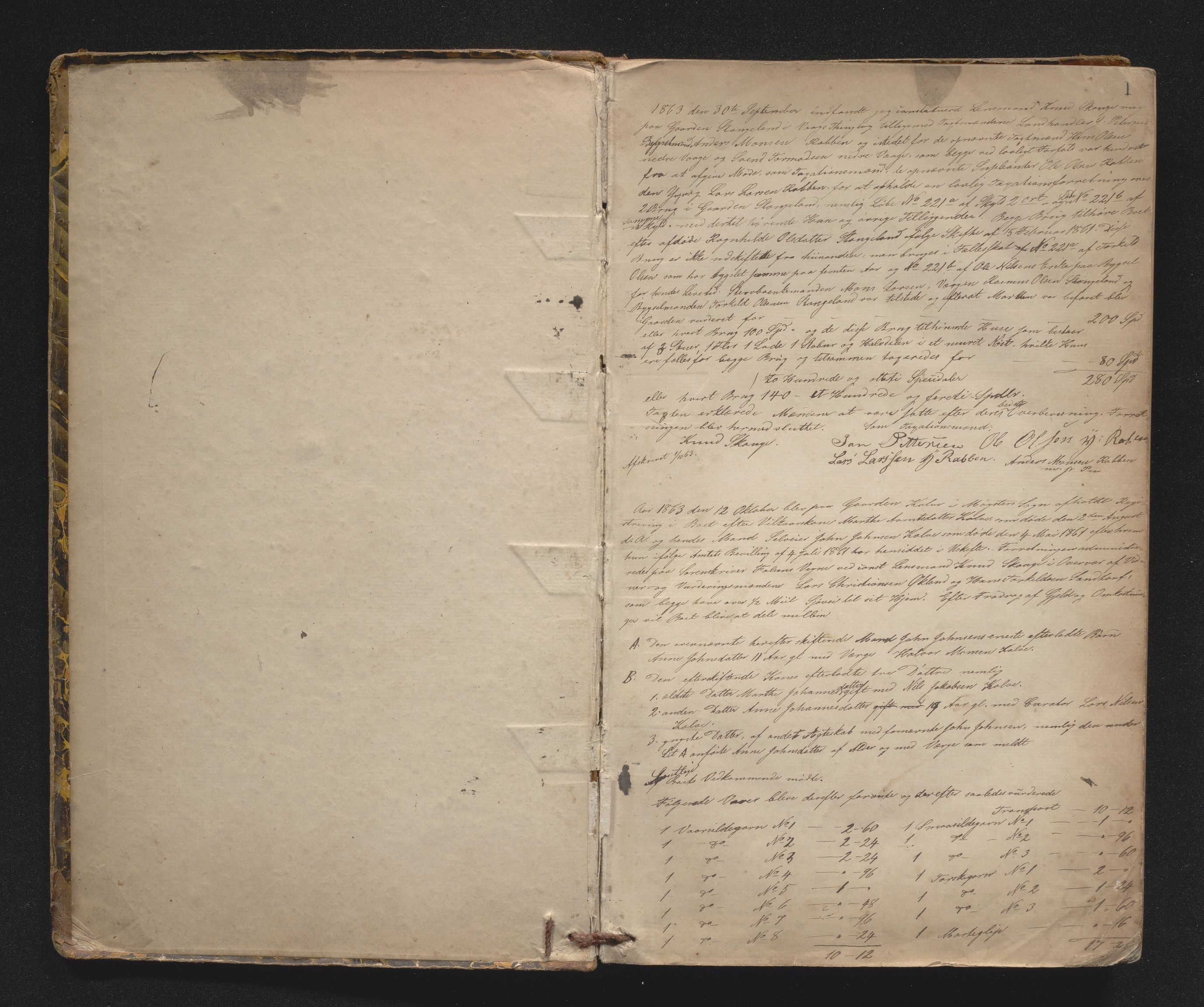 Lensmannen i Sund og Austevoll, AV/SAB-A-35201/0006/L0010: Registreringsprotokoll, 1863-1877, p. 1a