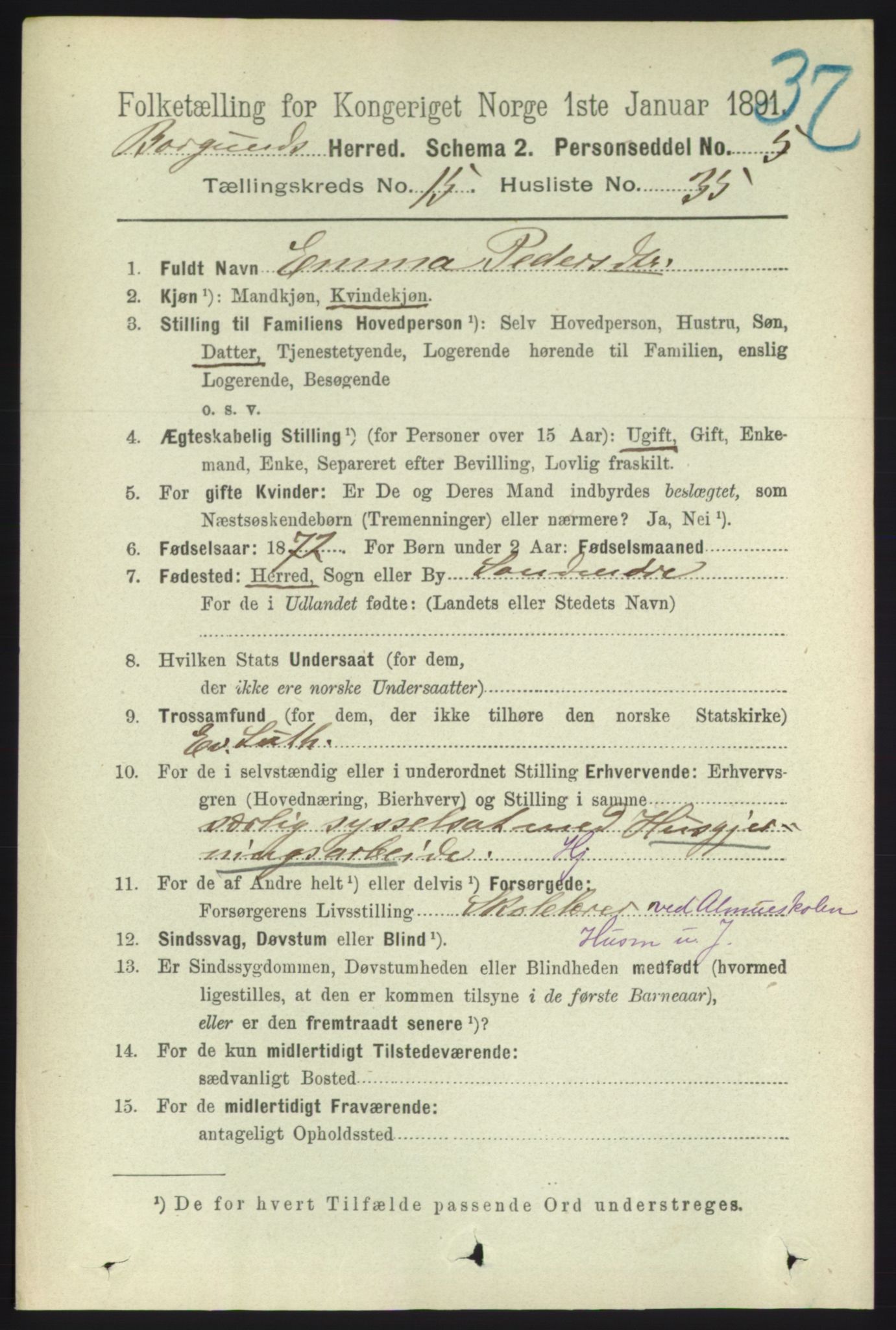 RA, 1891 census for 1531 Borgund, 1891, p. 4737