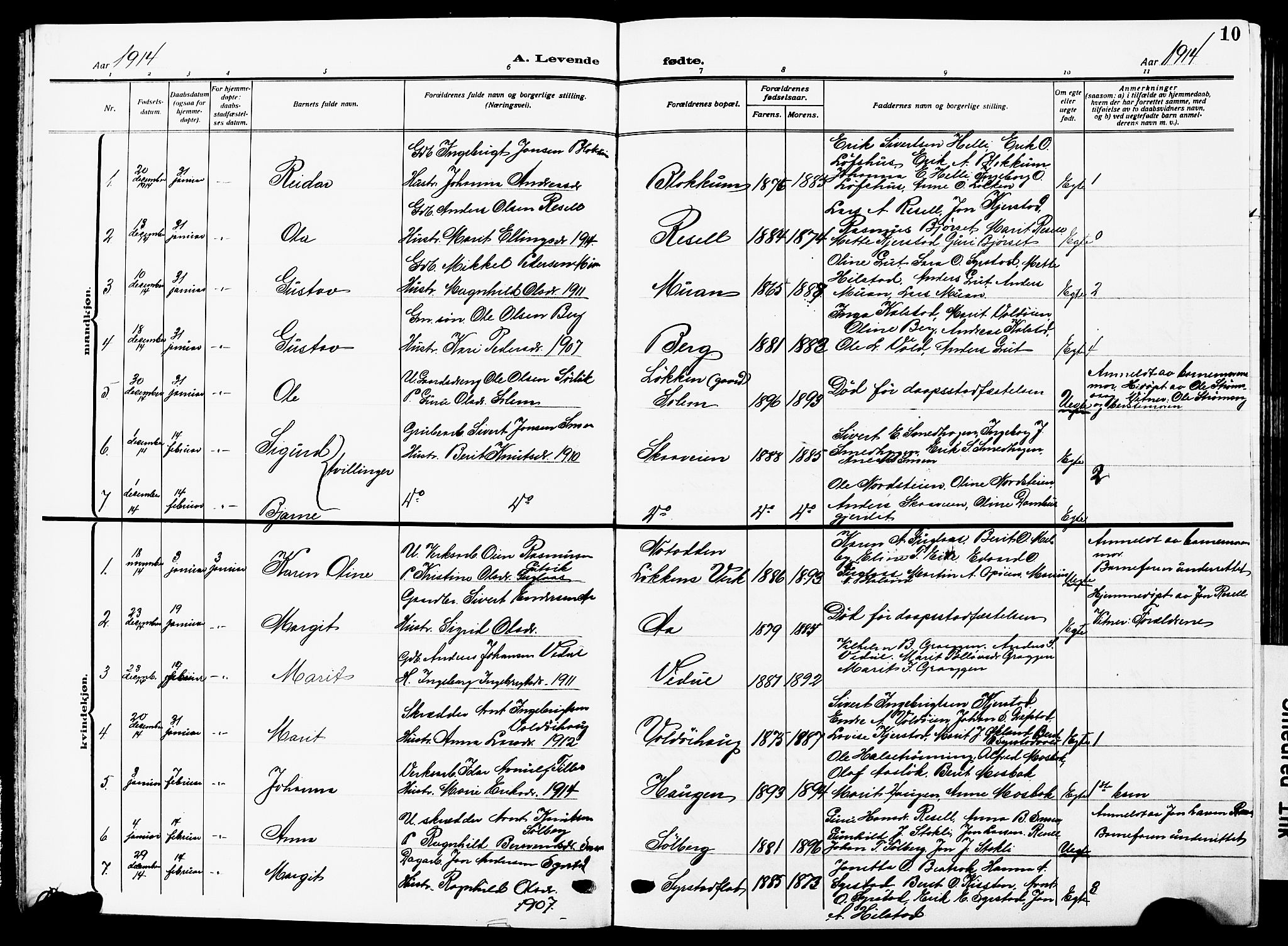 Ministerialprotokoller, klokkerbøker og fødselsregistre - Sør-Trøndelag, SAT/A-1456/672/L0865: Parish register (copy) no. 672C04, 1914-1928, p. 10