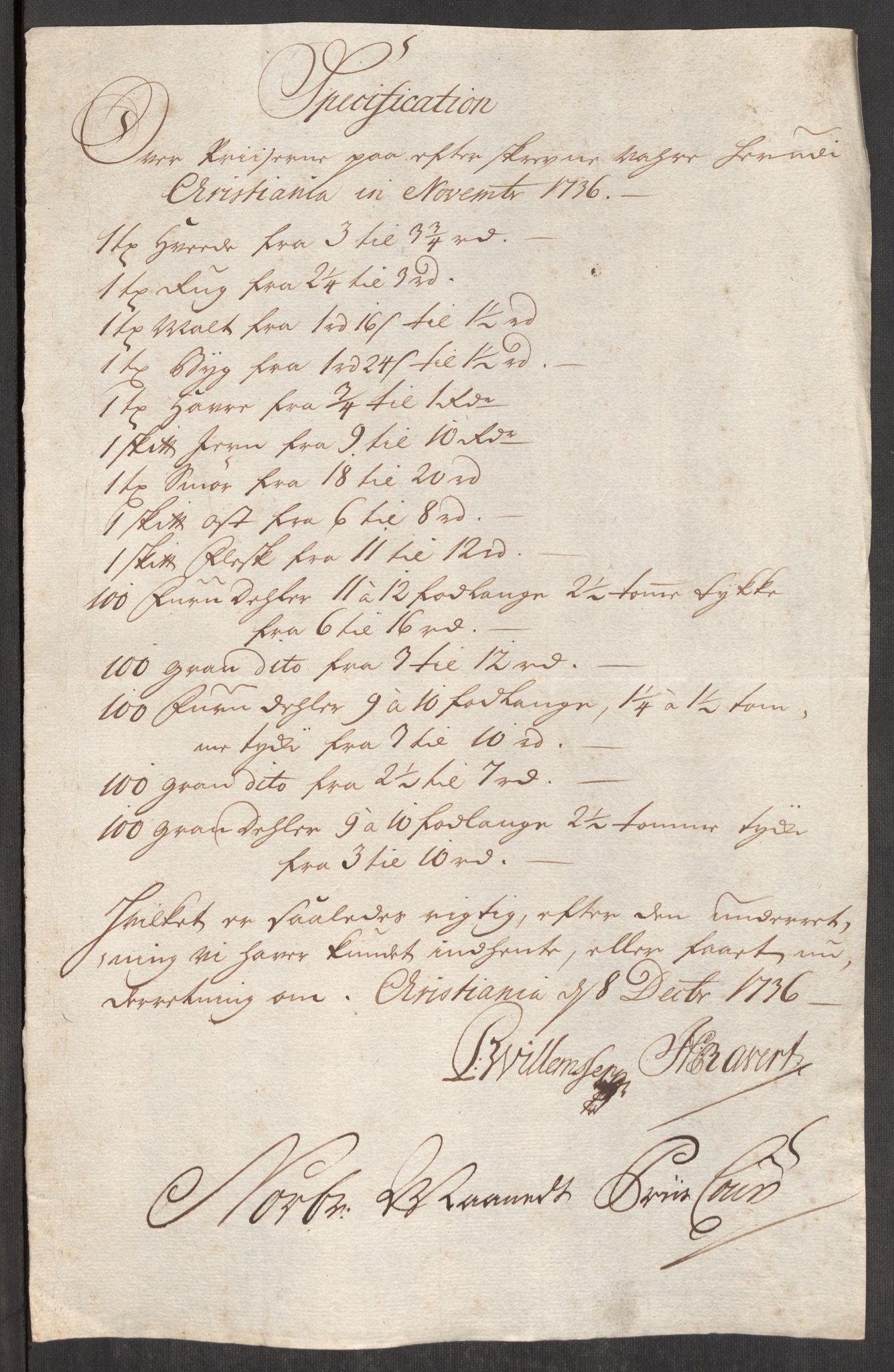 Rentekammeret inntil 1814, Realistisk ordnet avdeling, AV/RA-EA-4070/Oe/L0001: [Ø1]: Priskuranter, 1712-1739, p. 345