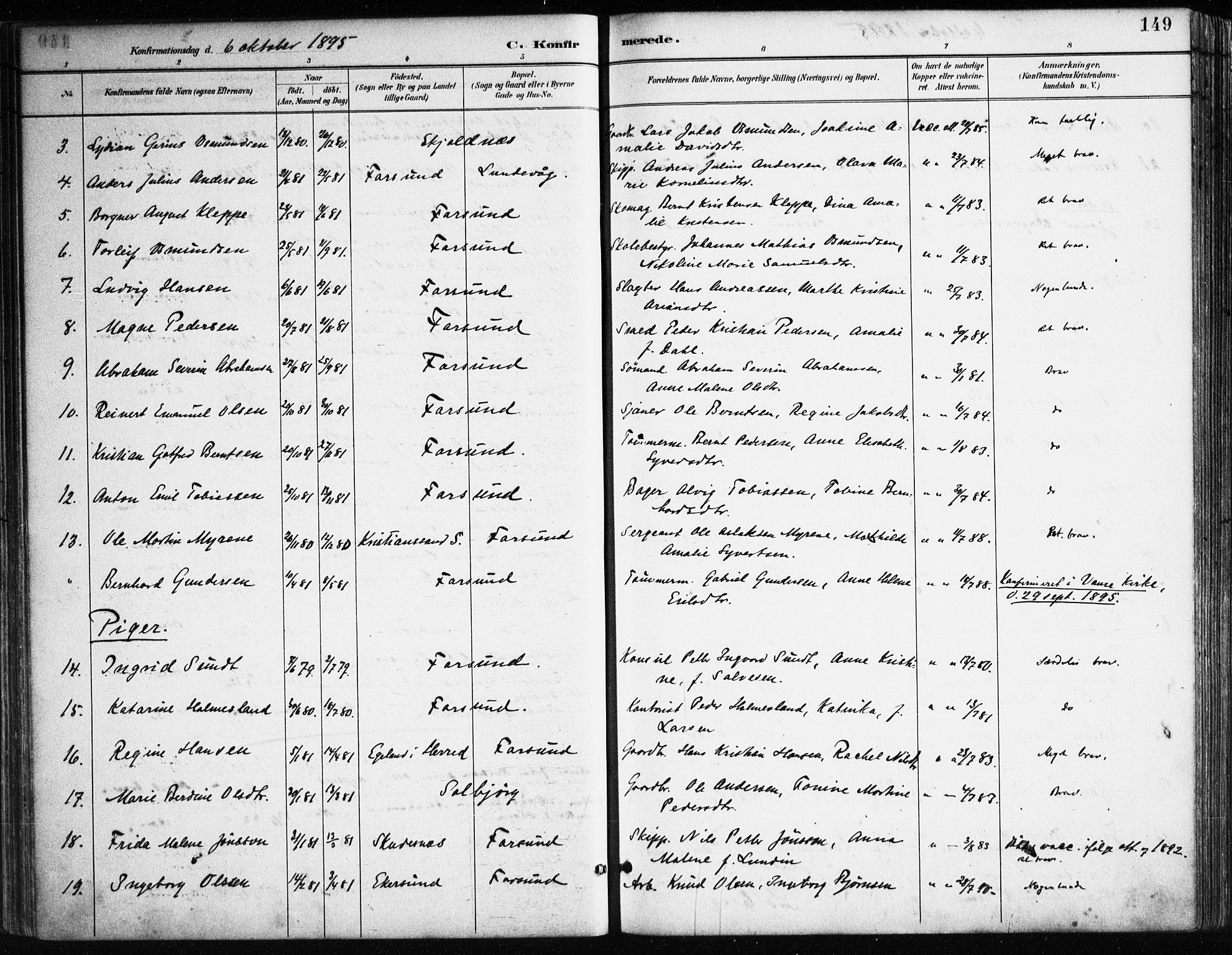 Farsund sokneprestkontor, SAK/1111-0009/F/Fa/L0006: Parish register (official) no. A 6, 1887-1920, p. 149