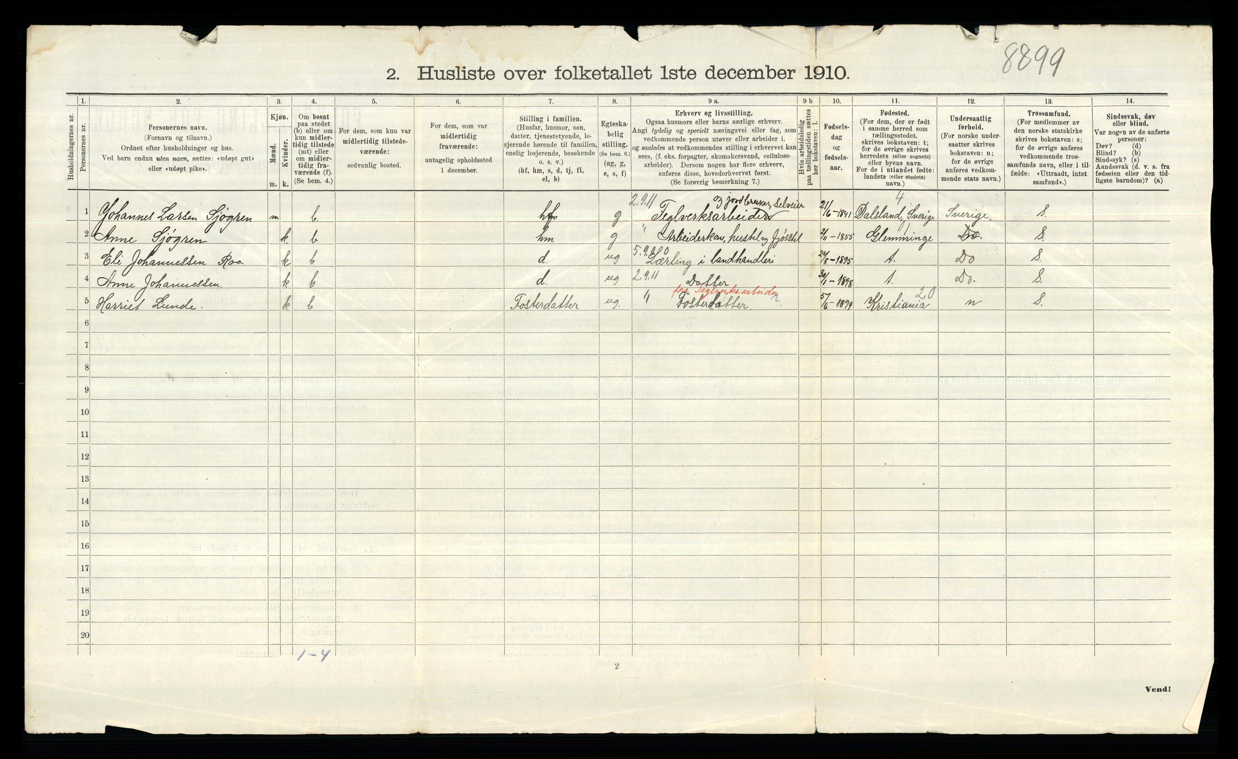 RA, 1910 census for Tune, 1910, p. 2797