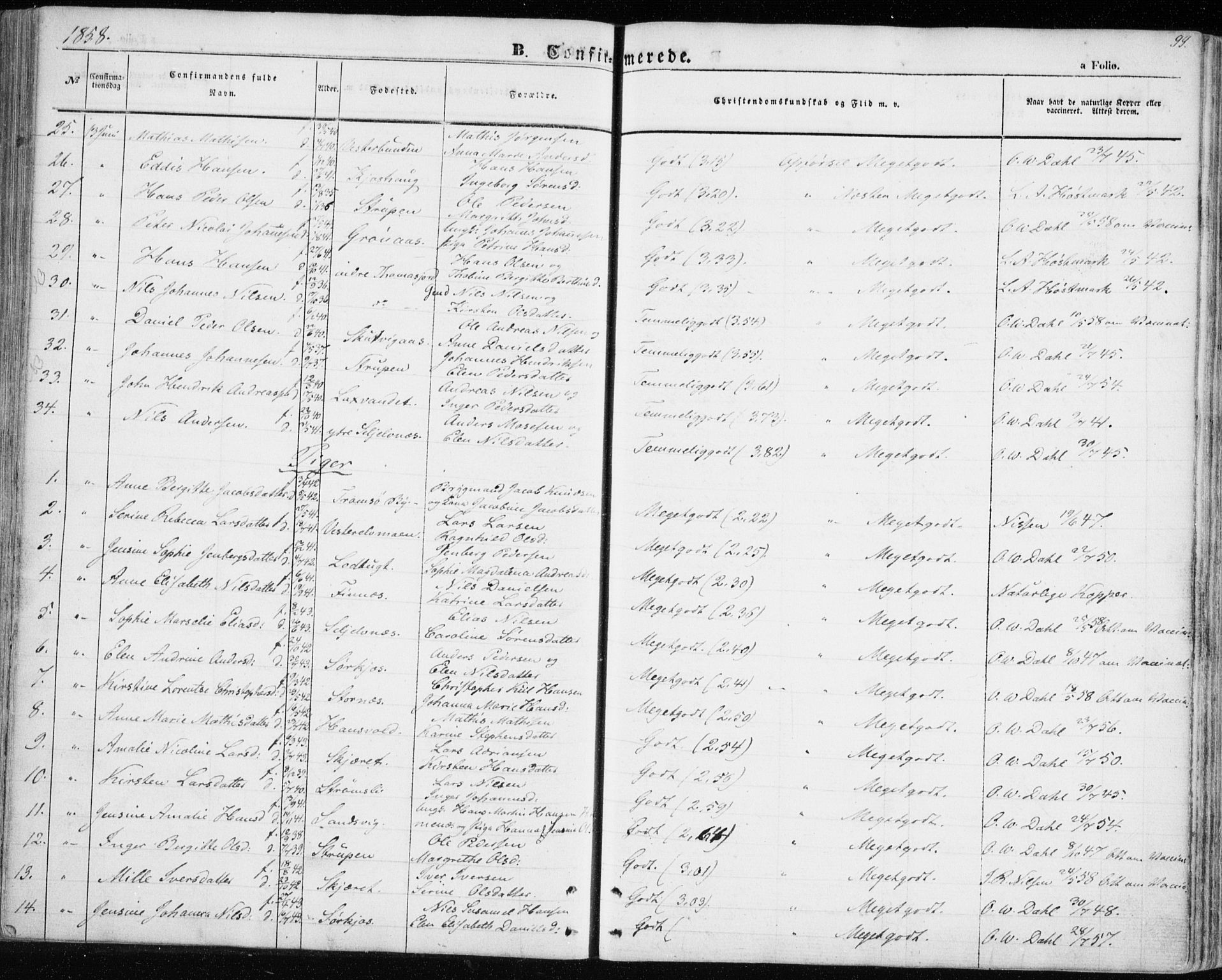 Balsfjord sokneprestembete, AV/SATØ-S-1303/G/Ga/L0003kirke: Parish register (official) no. 3, 1856-1870, p. 99