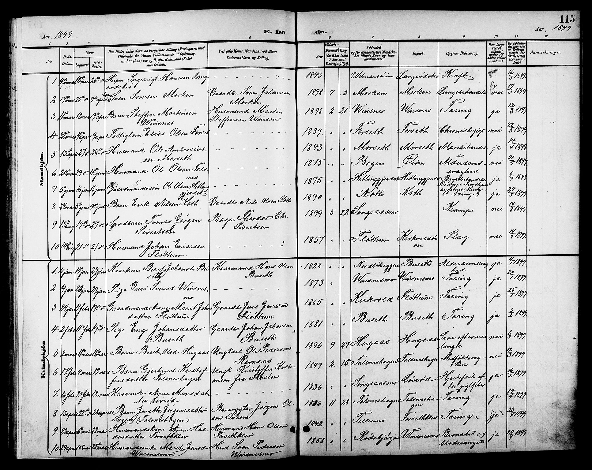 Ministerialprotokoller, klokkerbøker og fødselsregistre - Sør-Trøndelag, SAT/A-1456/688/L1029: Parish register (copy) no. 688C04, 1899-1915, p. 115