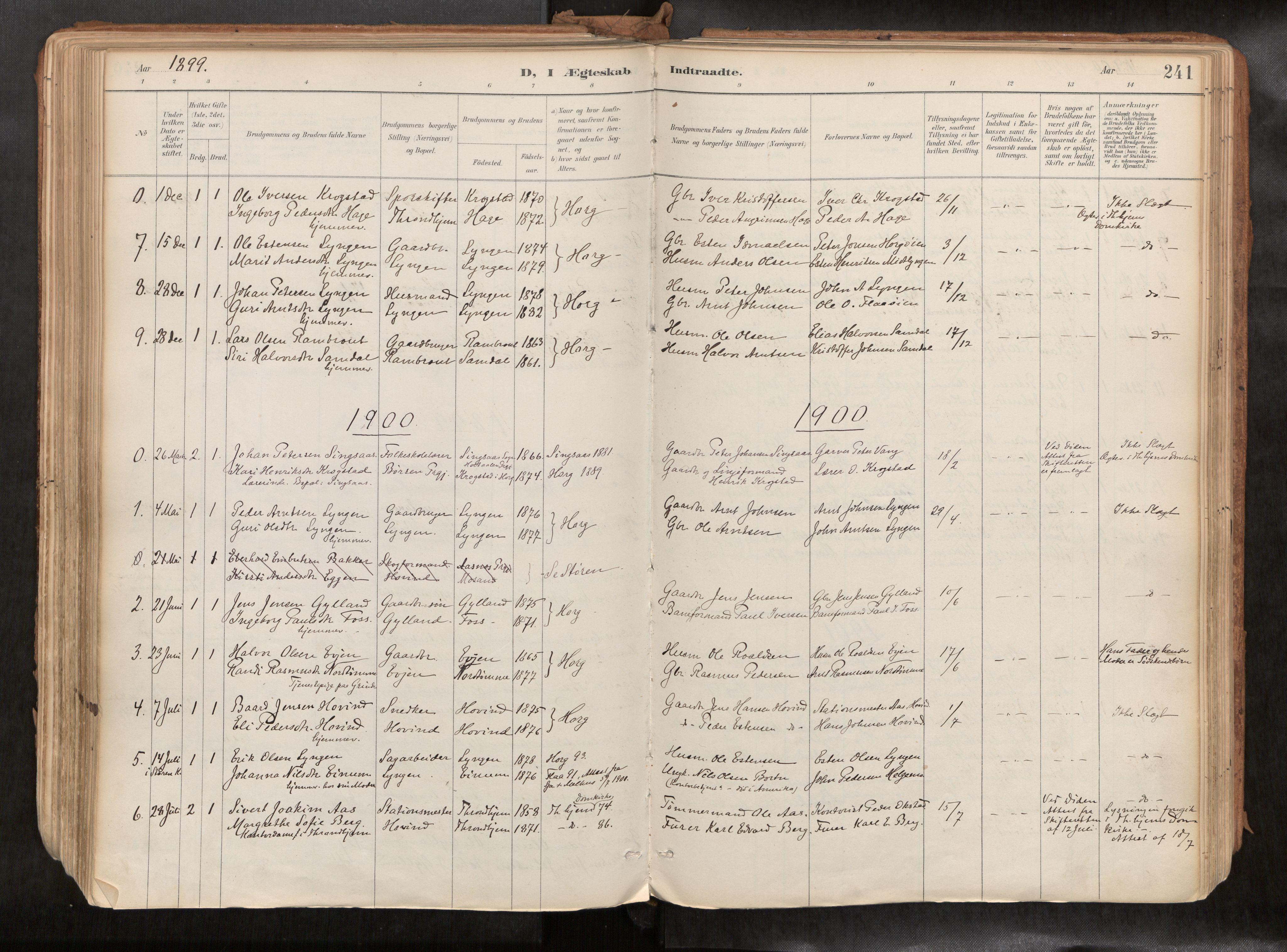 Ministerialprotokoller, klokkerbøker og fødselsregistre - Sør-Trøndelag, SAT/A-1456/692/L1105b: Parish register (official) no. 692A06, 1891-1934, p. 241