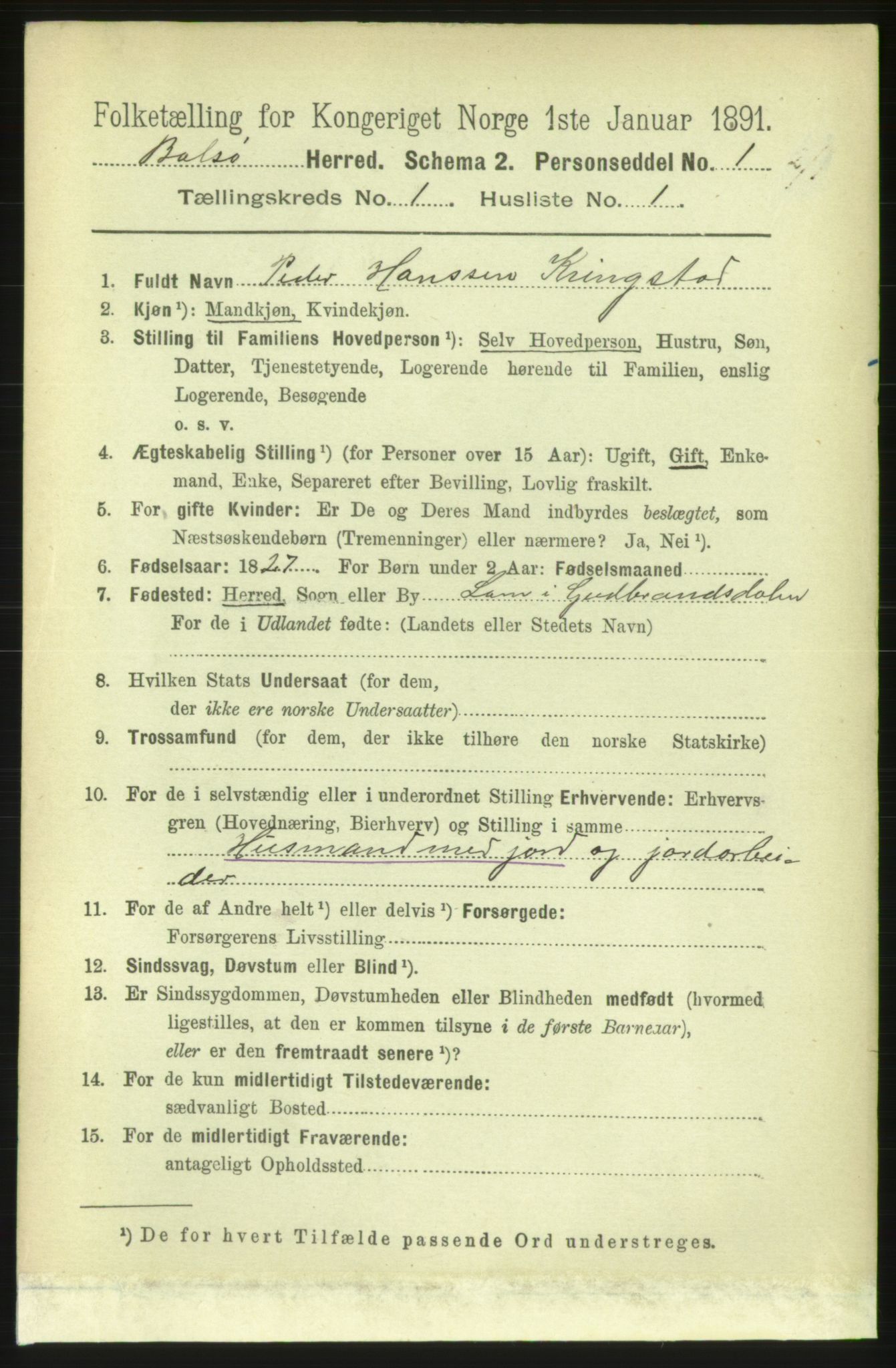 RA, 1891 census for 1544 Bolsøy, 1891, p. 174