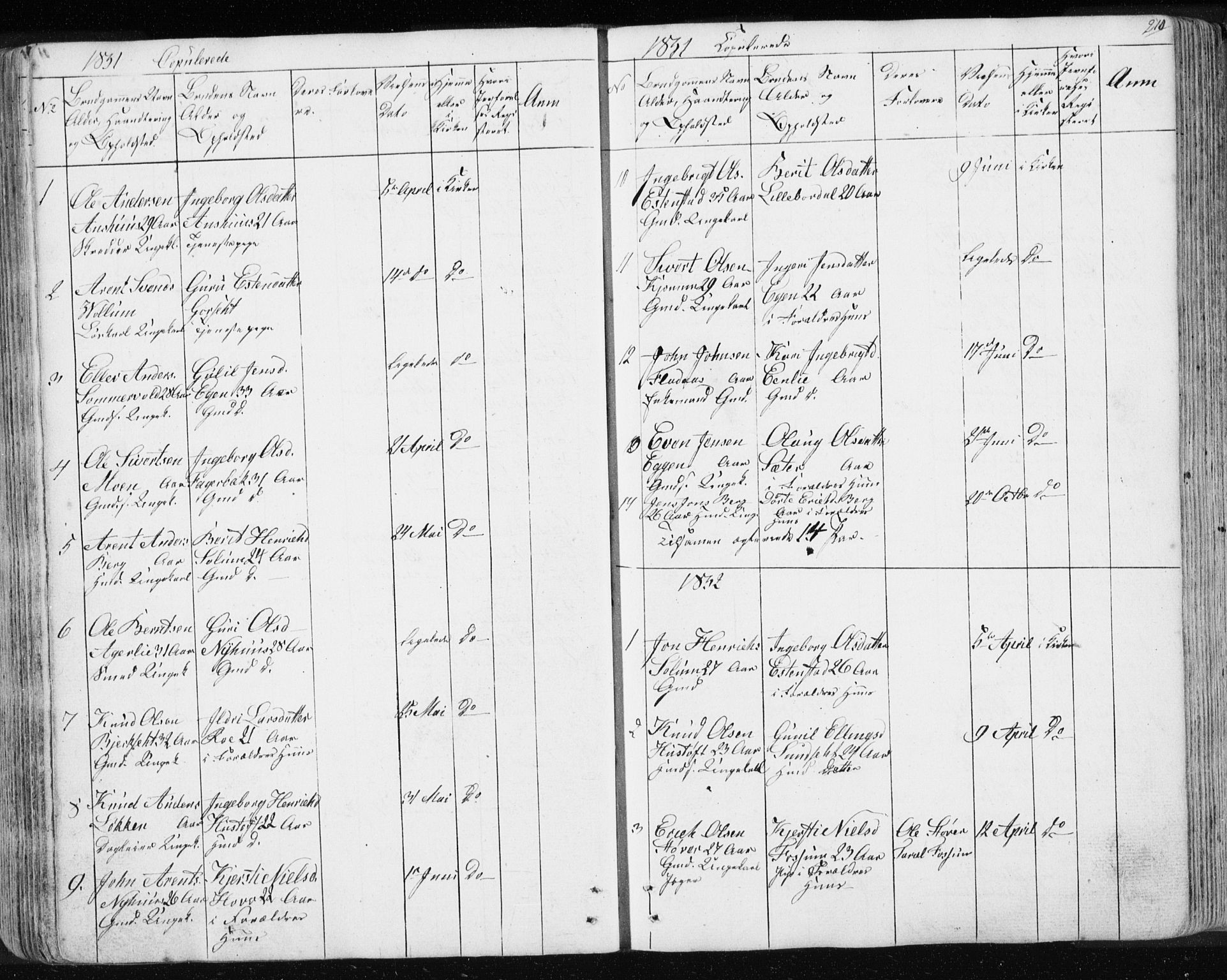Ministerialprotokoller, klokkerbøker og fødselsregistre - Sør-Trøndelag, SAT/A-1456/689/L1043: Parish register (copy) no. 689C02, 1816-1892, p. 210