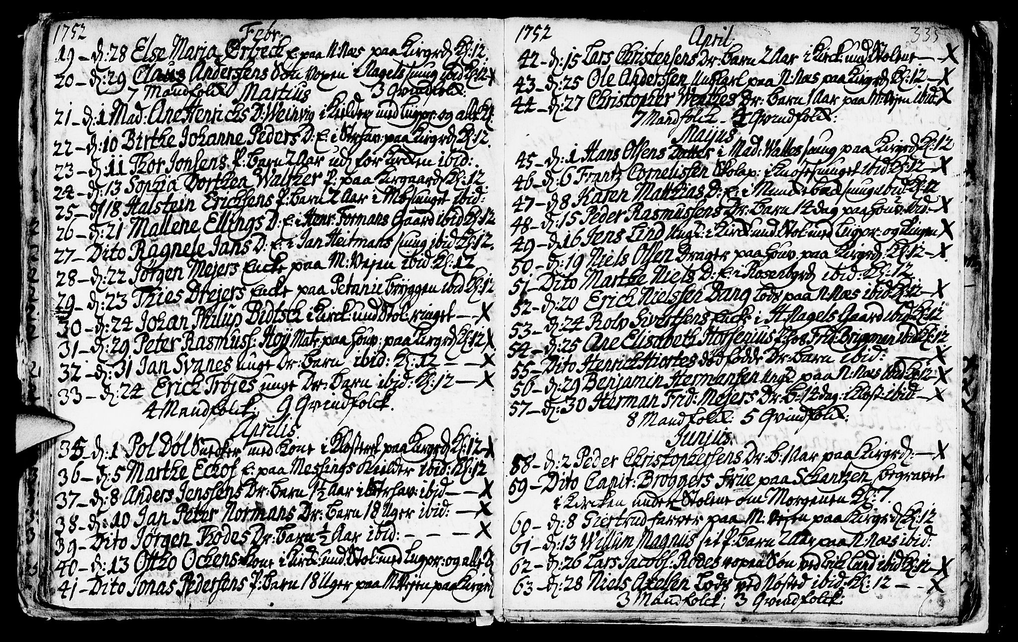 Nykirken Sokneprestembete, SAB/A-77101/H/Haa/L0009: Parish register (official) no. A 9, 1689-1759, p. 335