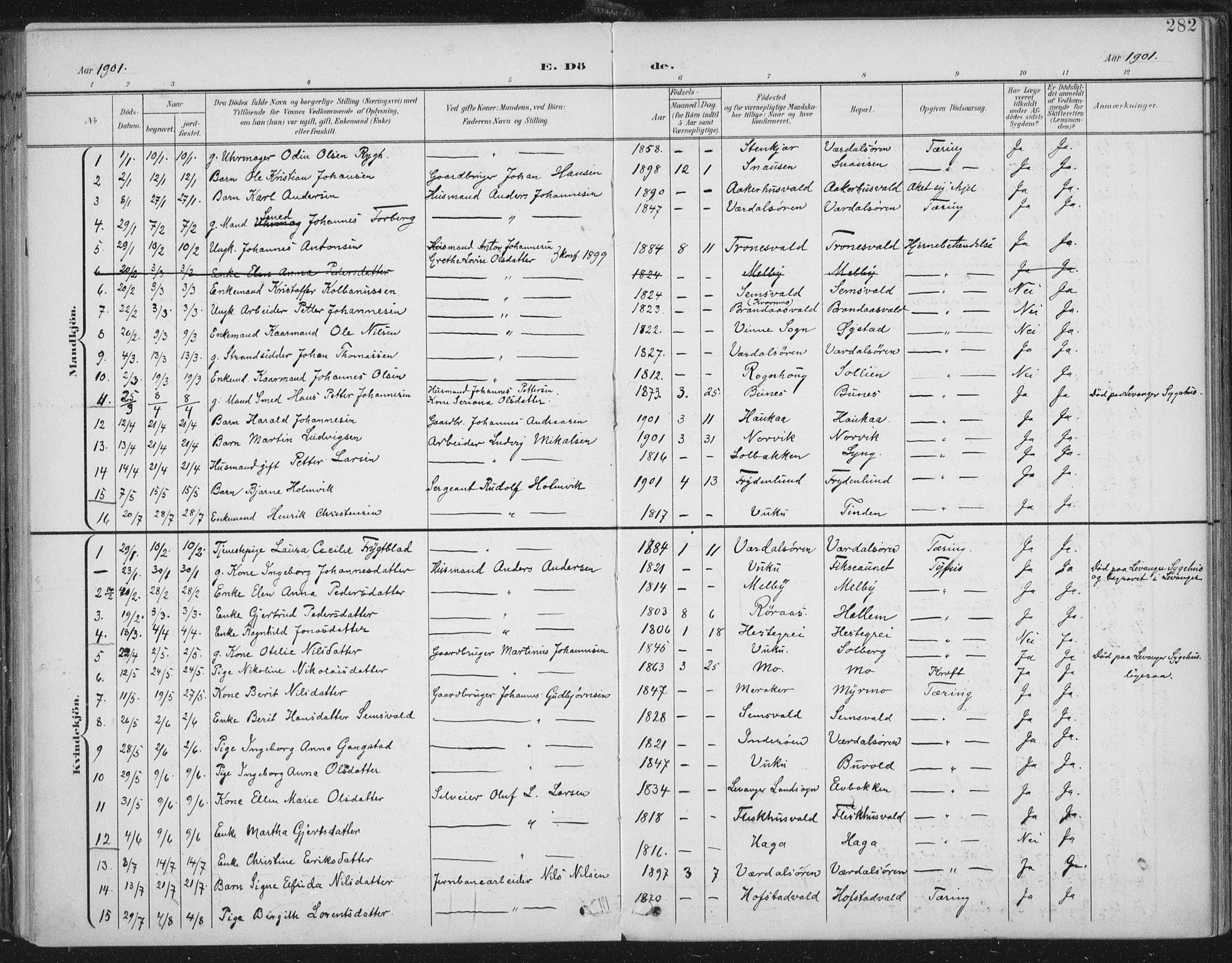 Ministerialprotokoller, klokkerbøker og fødselsregistre - Nord-Trøndelag, SAT/A-1458/723/L0246: Parish register (official) no. 723A15, 1900-1917, p. 282
