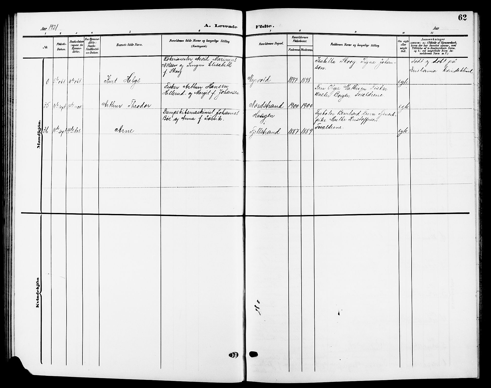 Nesodden prestekontor Kirkebøker, AV/SAO-A-10013/G/Ga/L0002: Parish register (copy) no. I 2, 1905-1924, p. 62