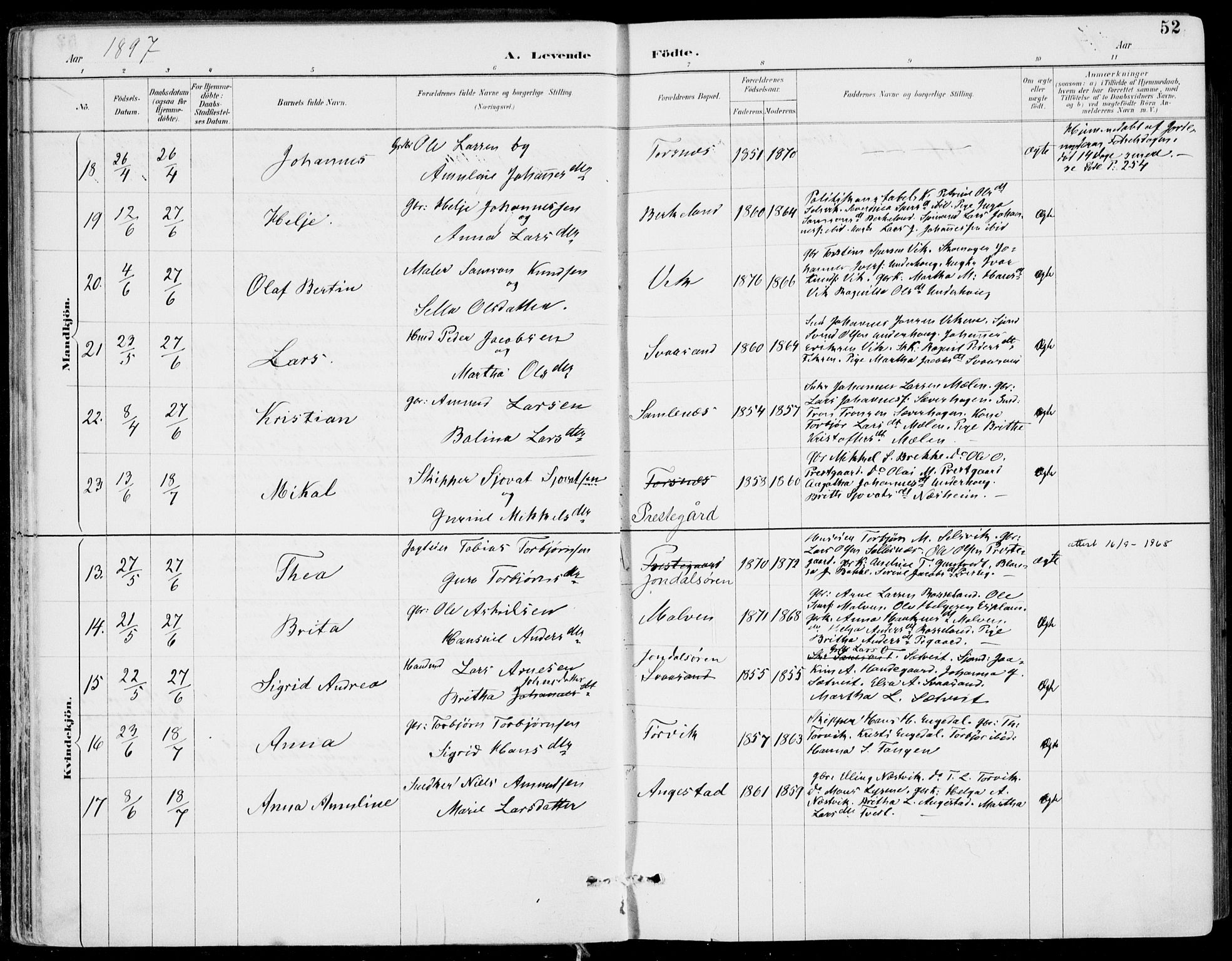 Strandebarm sokneprestembete, AV/SAB-A-78401/H/Haa: Parish register (official) no. E  1, 1886-1908, p. 52