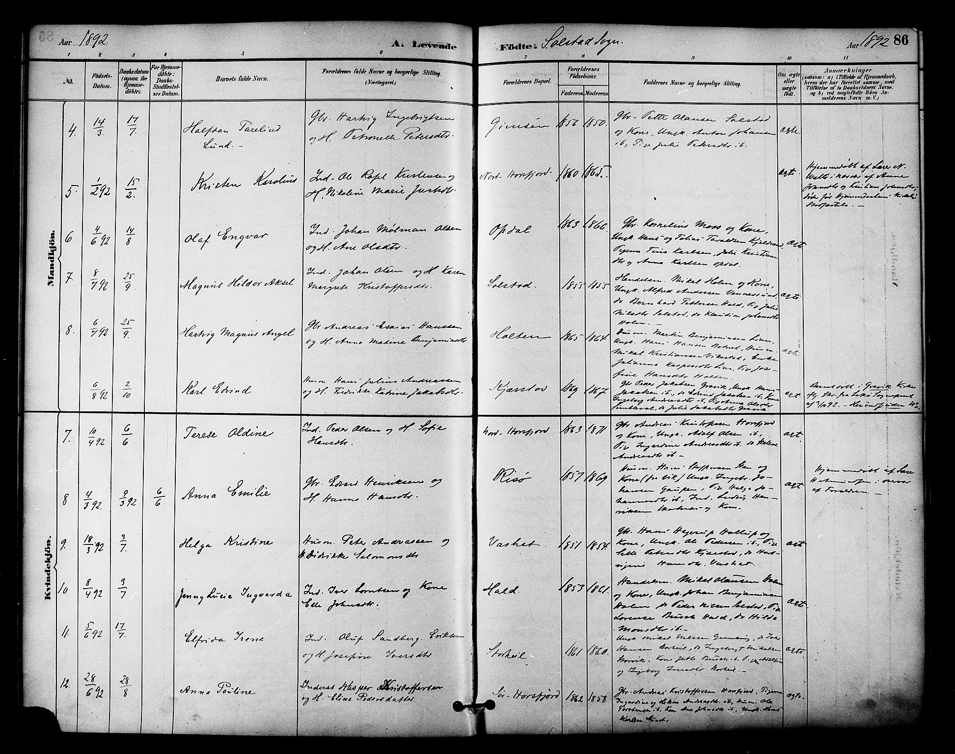 Ministerialprotokoller, klokkerbøker og fødselsregistre - Nordland, AV/SAT-A-1459/810/L0151: Parish register (official) no. 810A10 /2, 1885-1895, p. 86